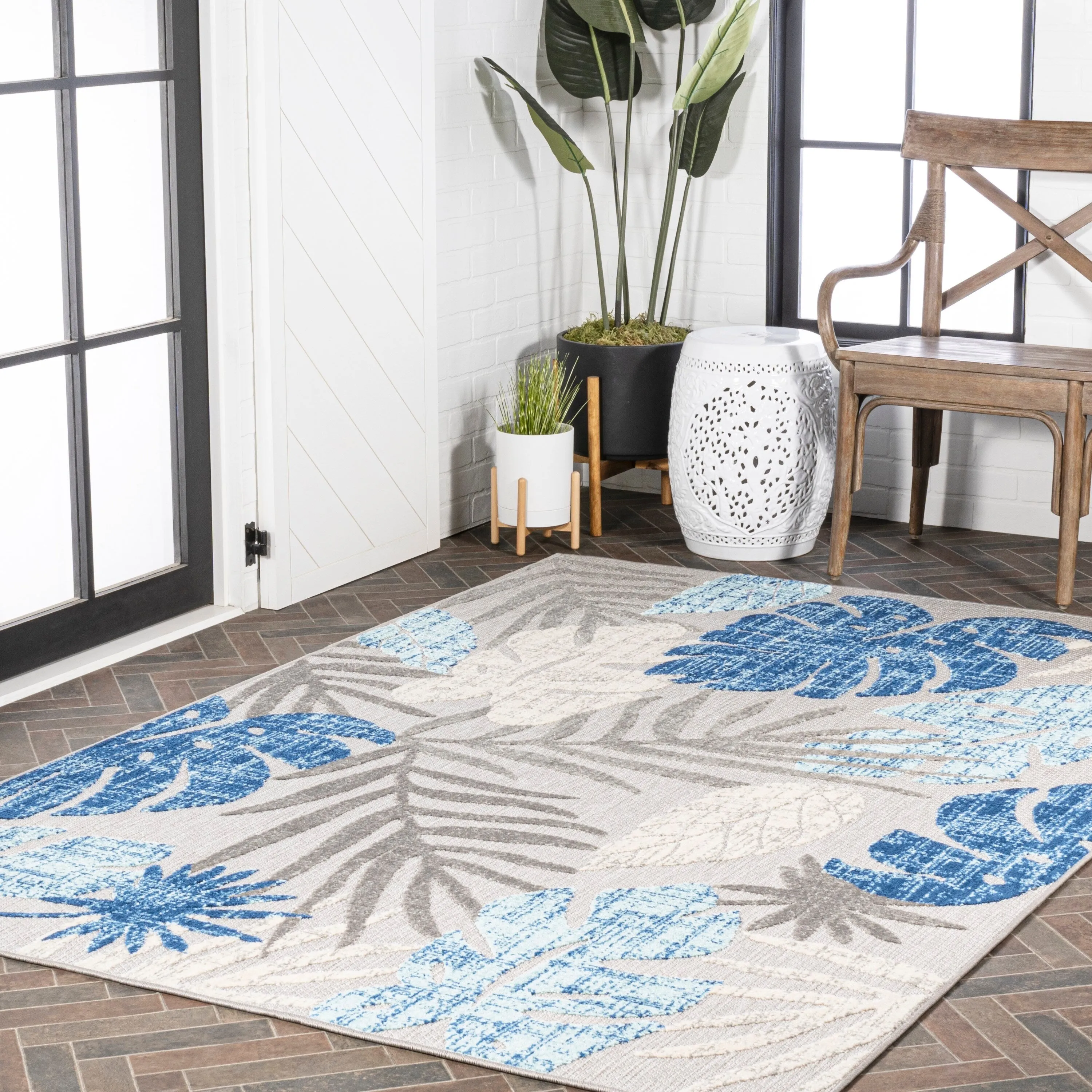 JONATHAN Y Algarve Tropical Leaf High-Low Indoor/Outdoor Area Rug