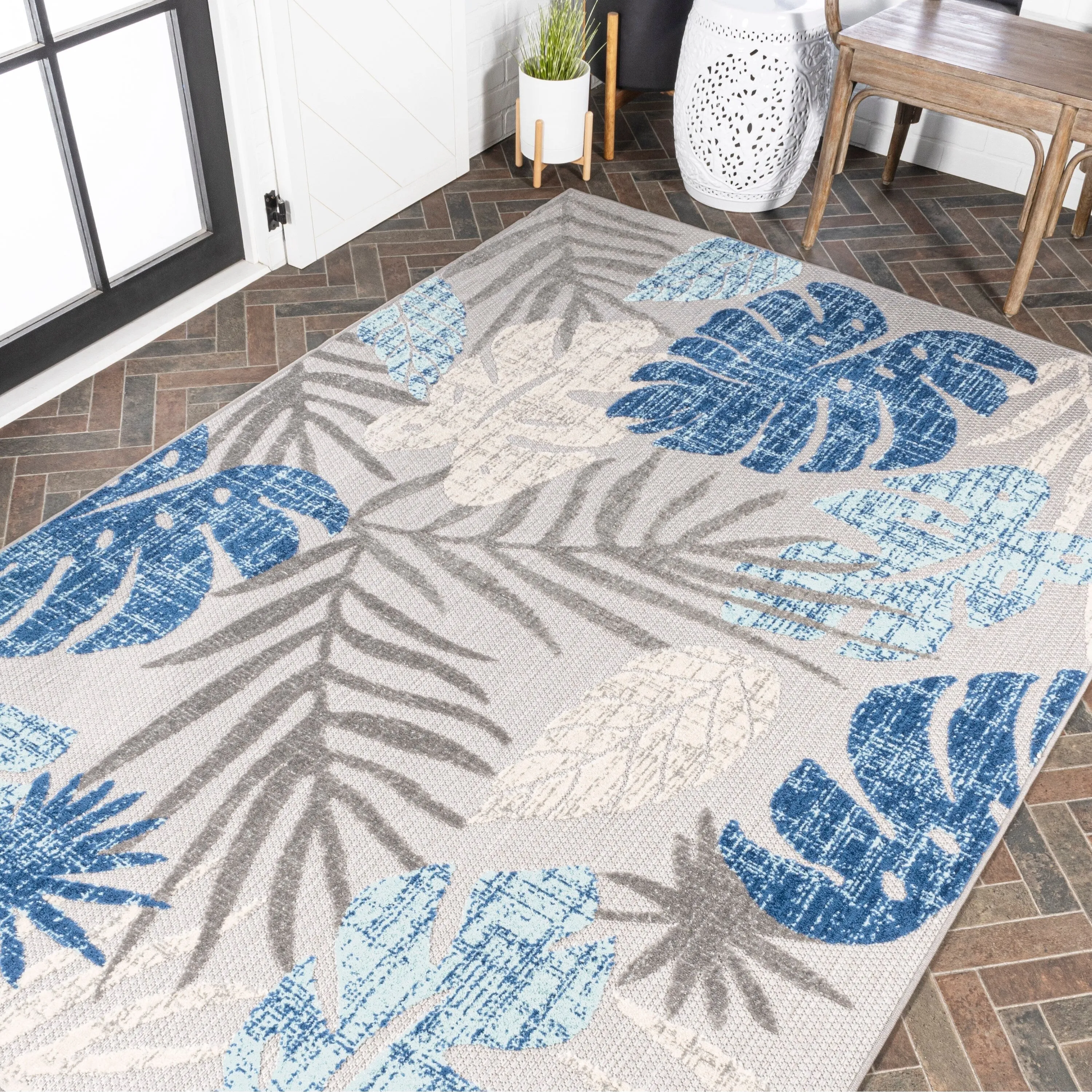 JONATHAN Y Algarve Tropical Leaf High-Low Indoor/Outdoor Area Rug