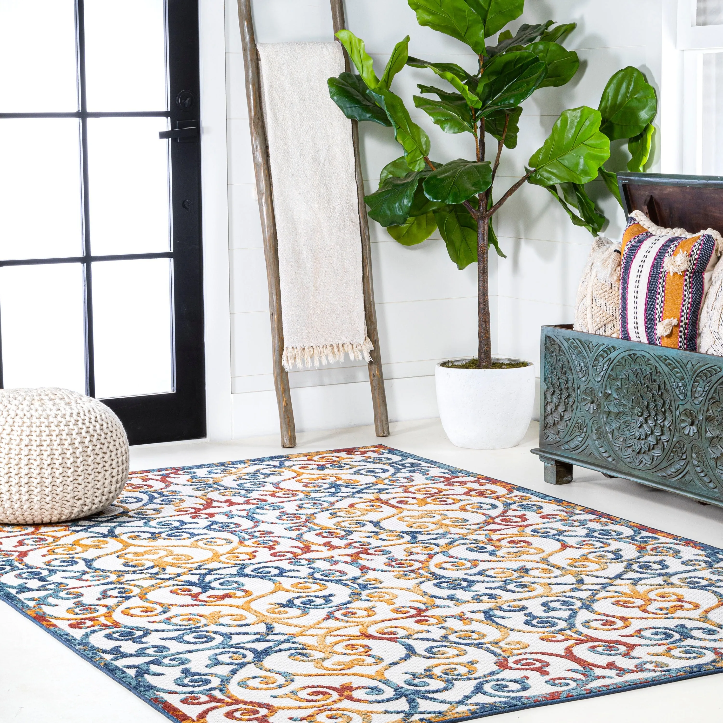 JONATHAN Y Cetara Scroll Trellis Indoor/Outdoor Area Rug