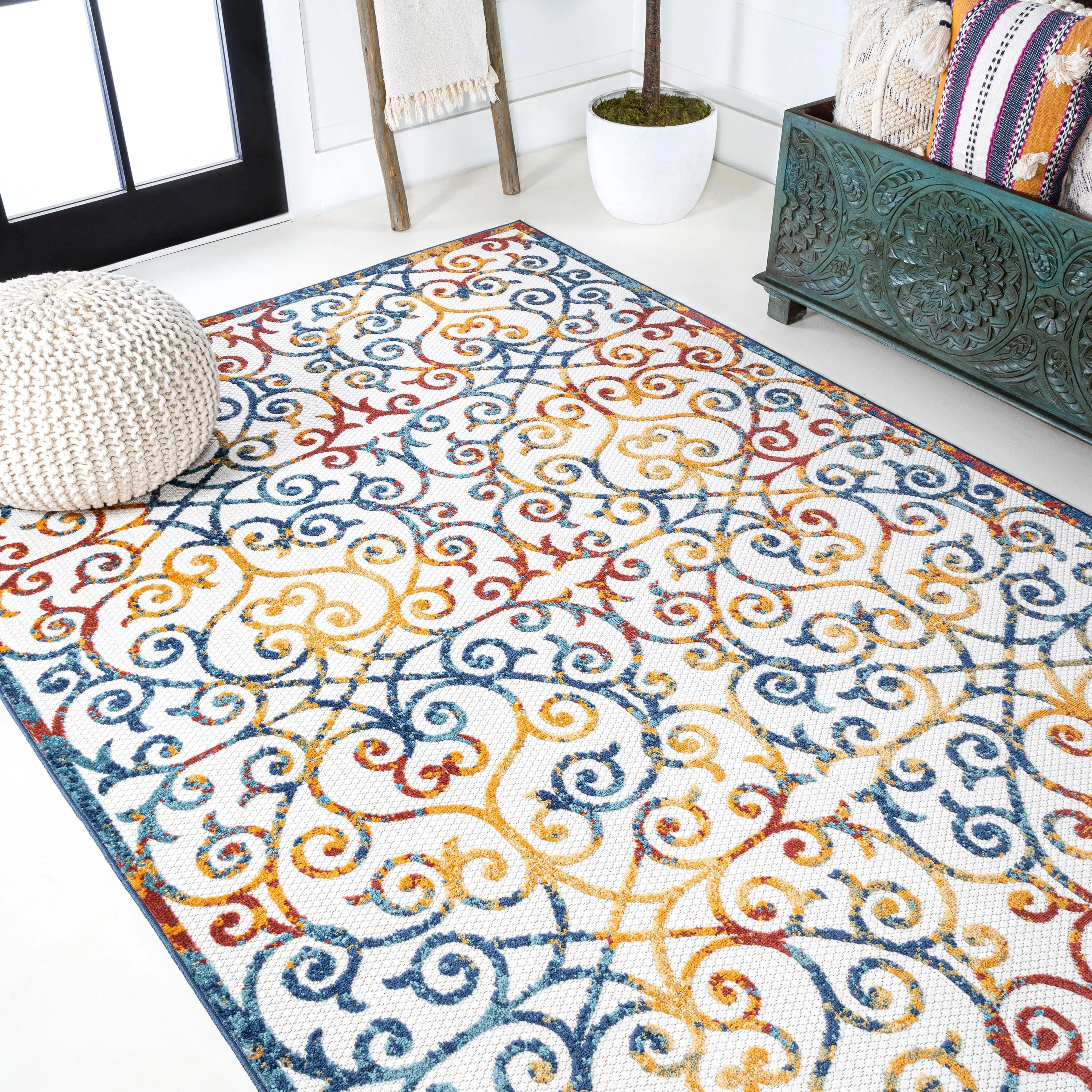 JONATHAN Y Cetara Scroll Trellis Indoor/Outdoor Area Rug