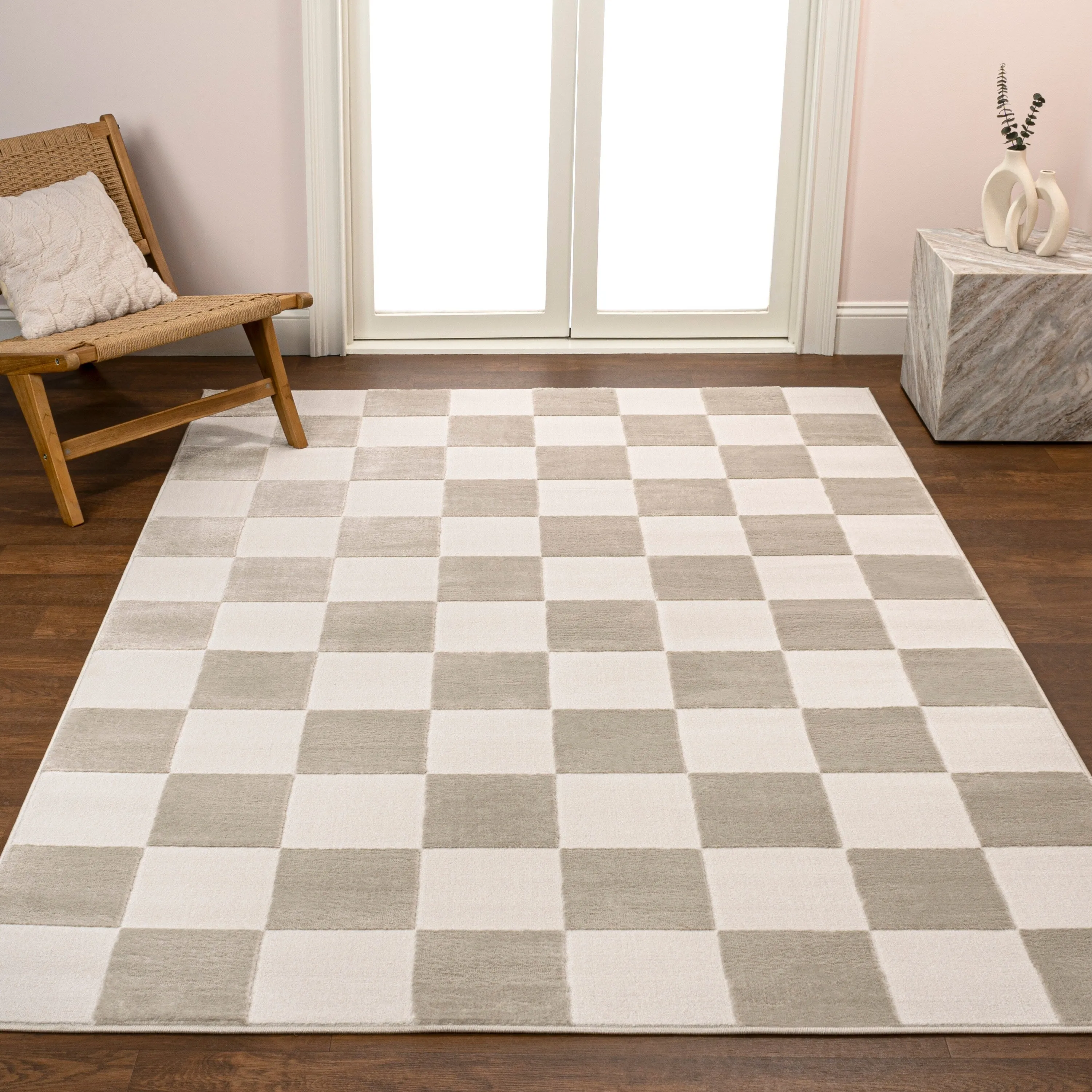 JONATHAN Y Helena Modern Geometric Checkerboard High-Low Area Rug