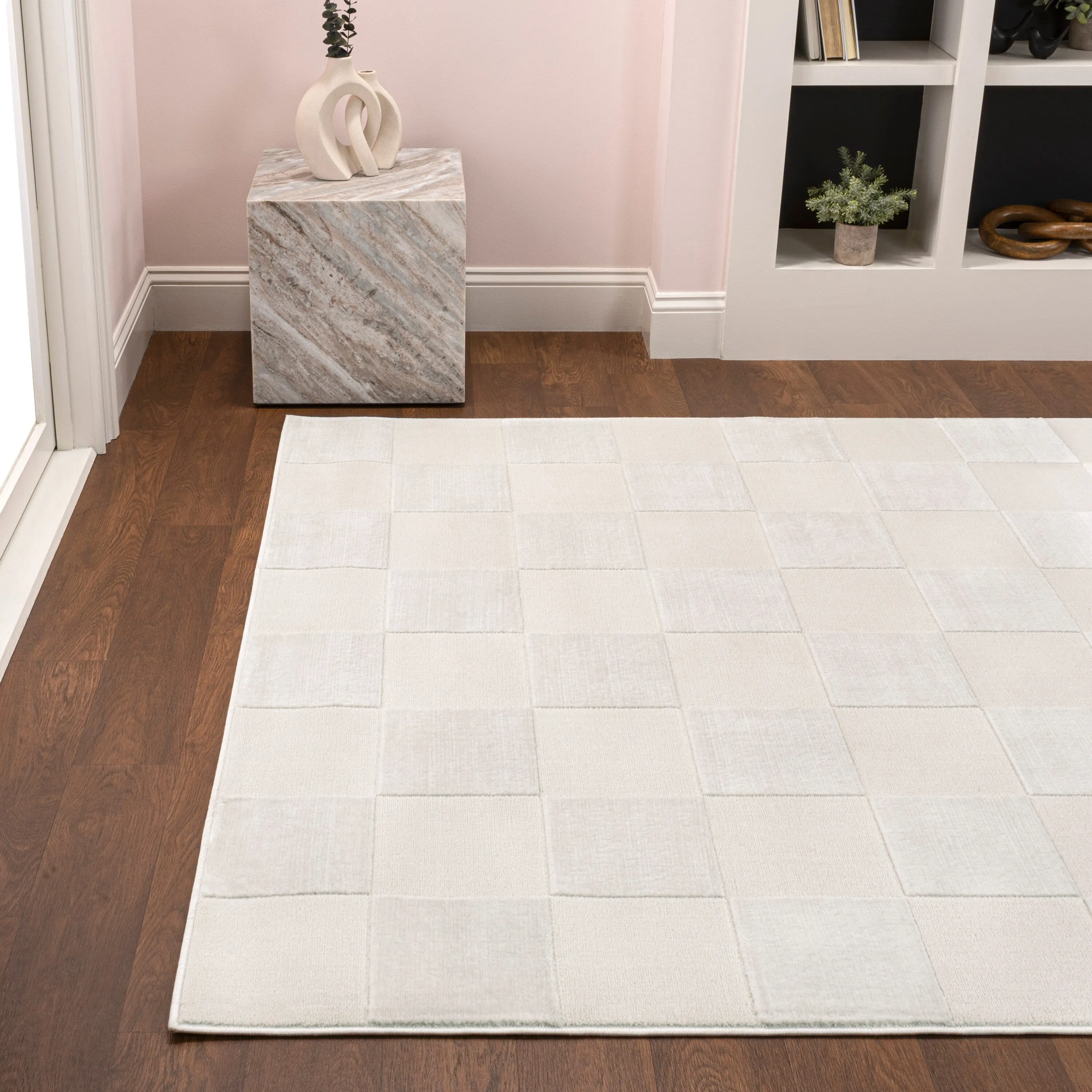 JONATHAN Y Helena Modern Geometric Checkerboard High-Low Area Rug