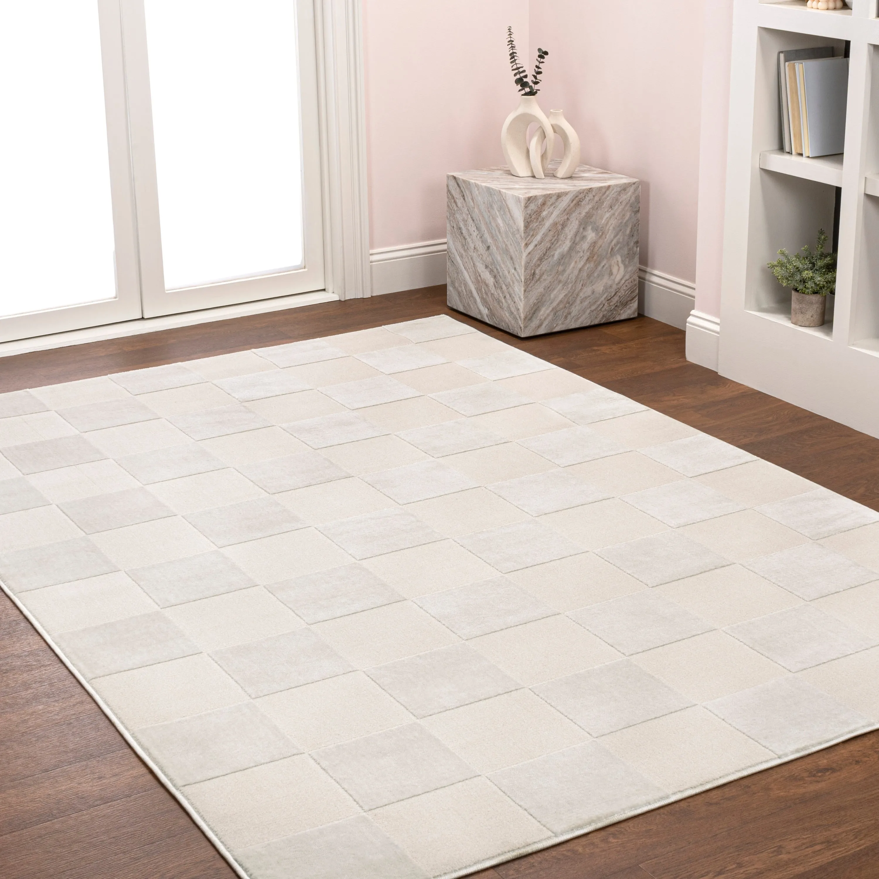 JONATHAN Y Helena Modern Geometric Checkerboard High-Low Area Rug
