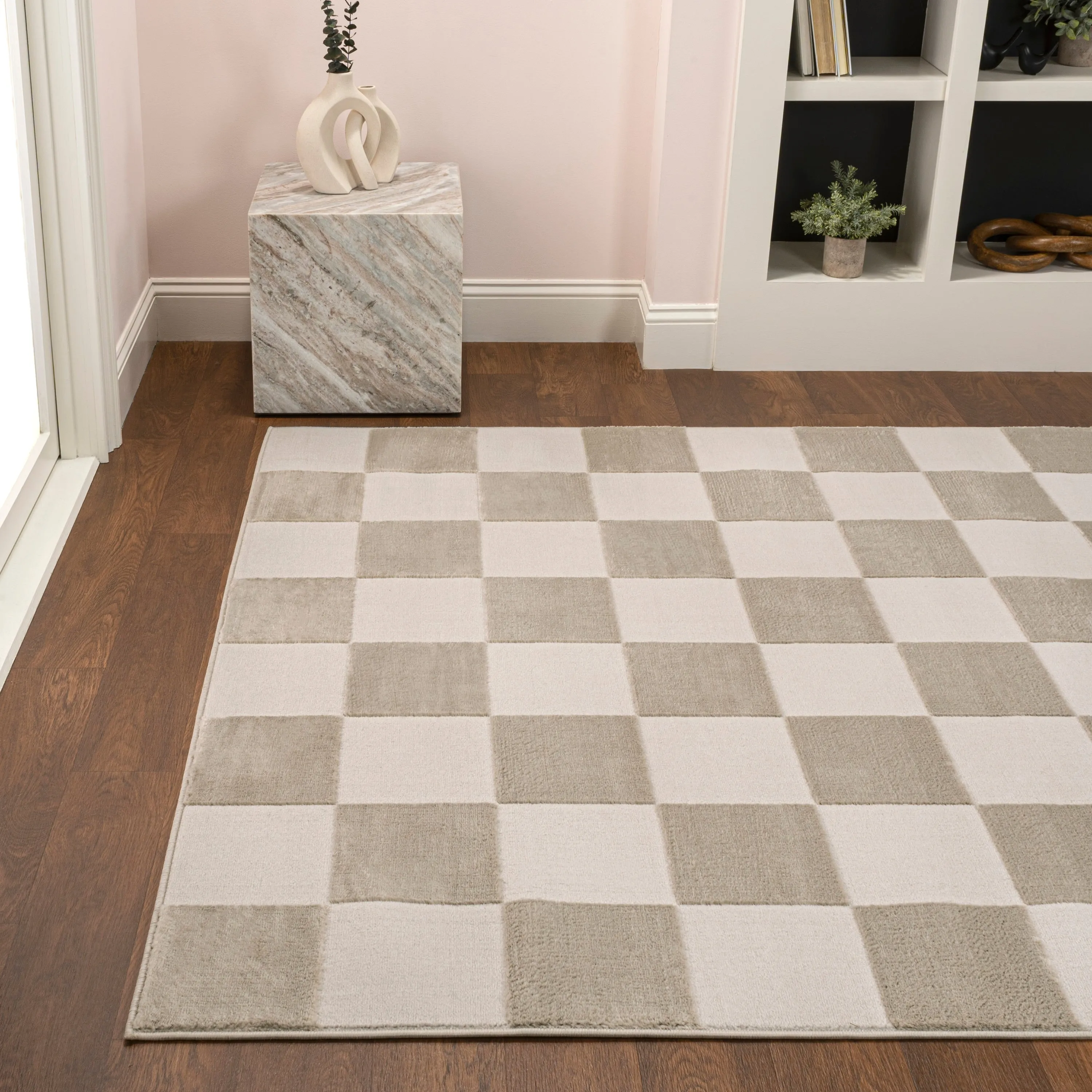 JONATHAN Y Helena Modern Geometric Checkerboard High-Low Area Rug