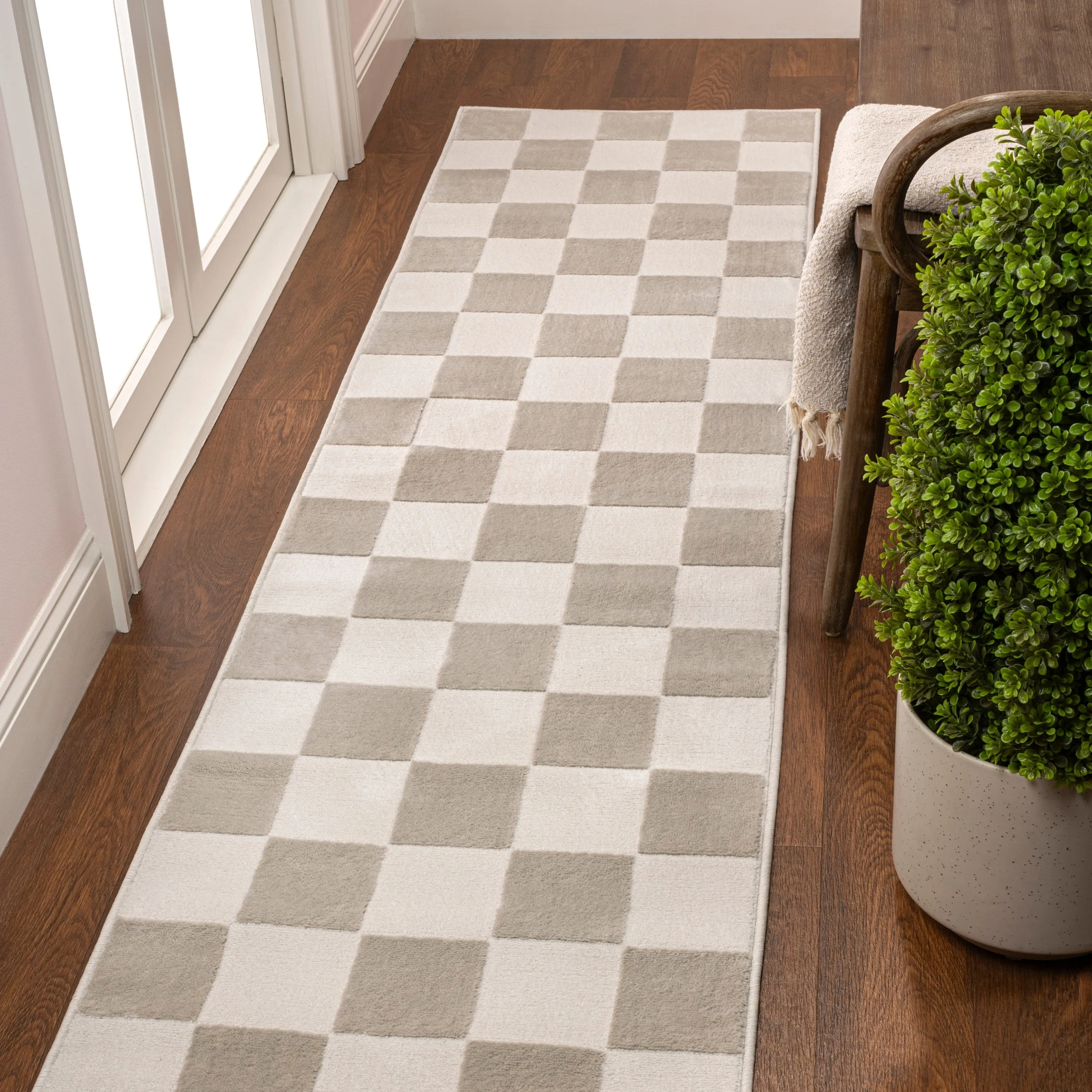 JONATHAN Y Helena Modern Geometric Checkerboard High-Low Area Rug