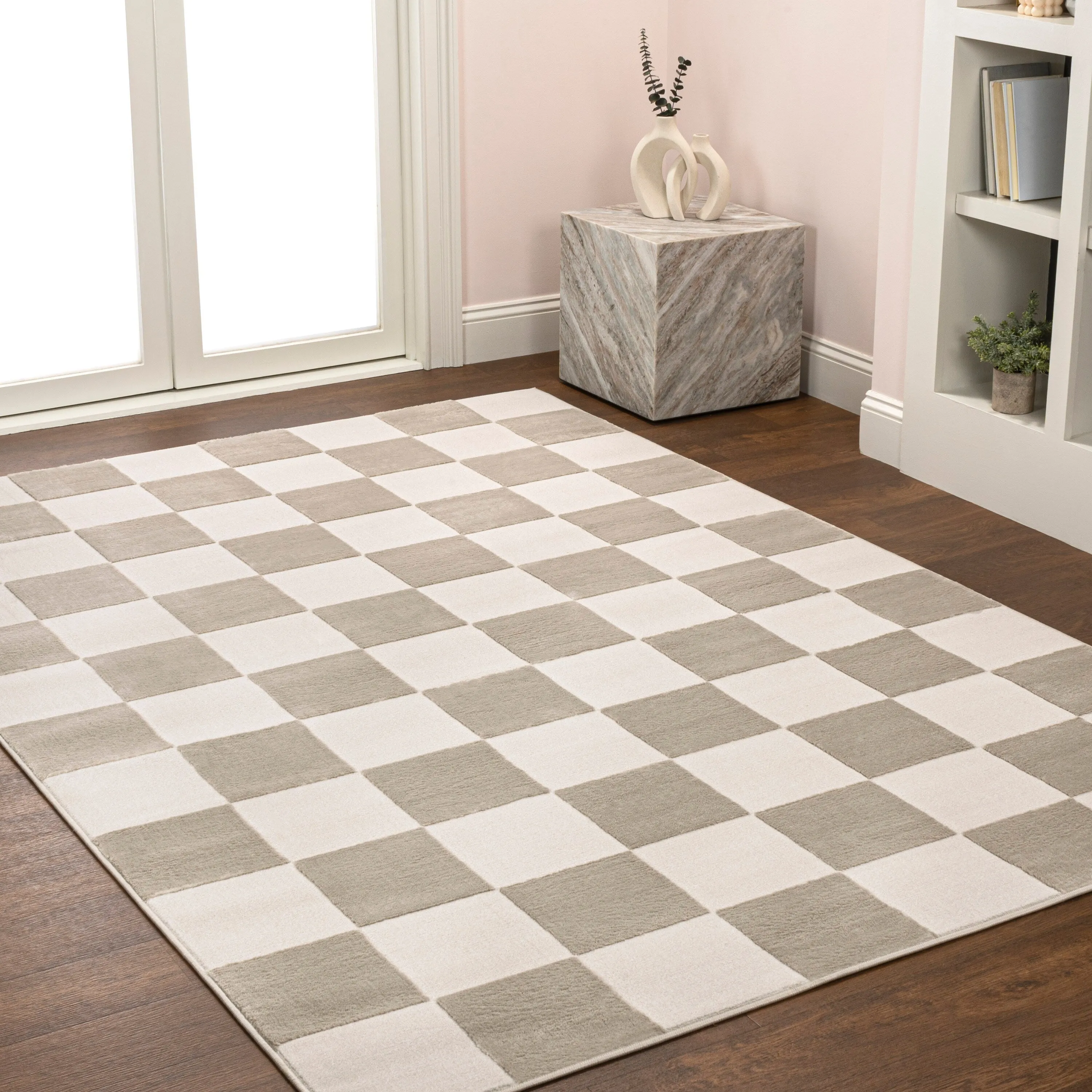JONATHAN Y Helena Modern Geometric Checkerboard High-Low Area Rug