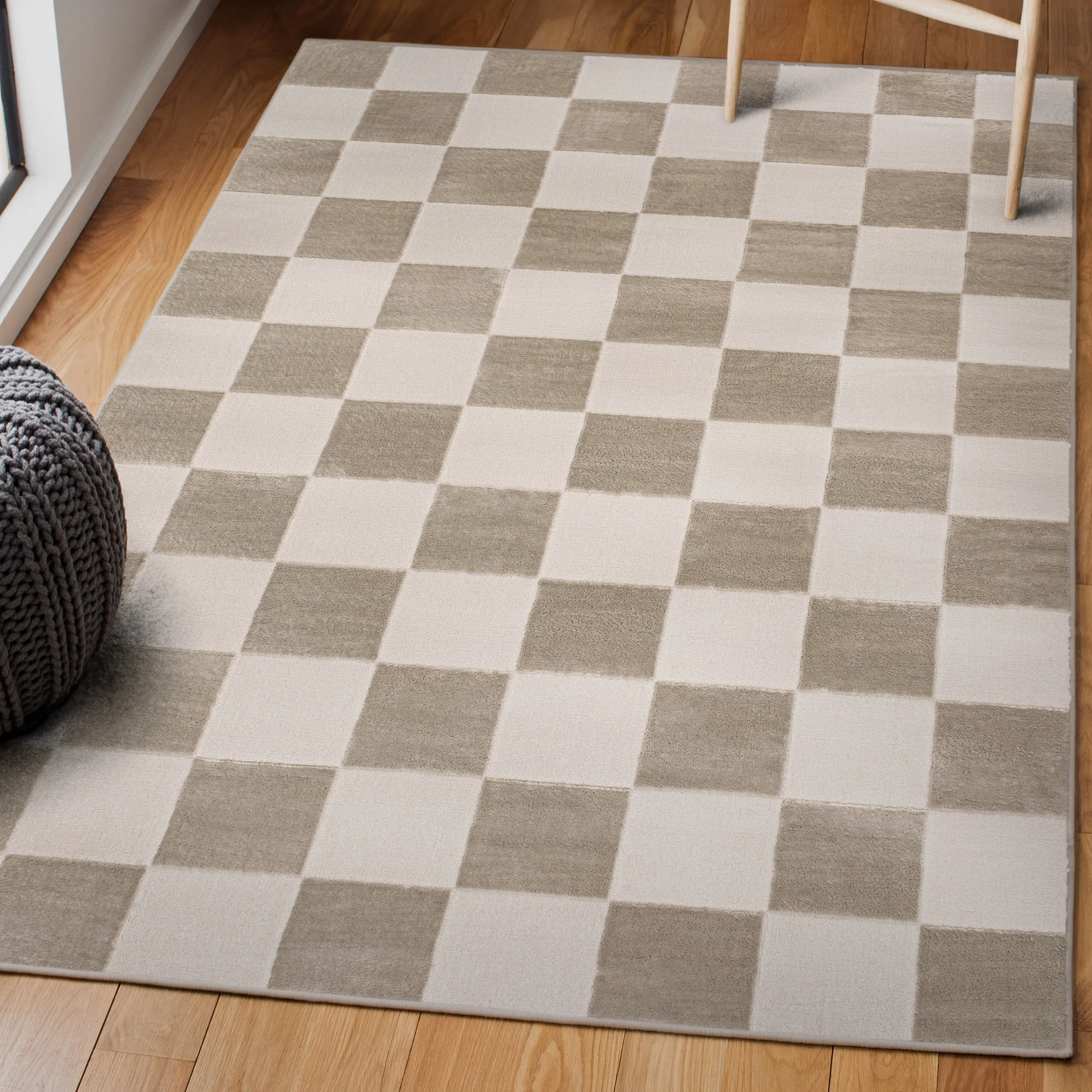 JONATHAN Y Helena Modern Geometric Checkerboard High-Low Area Rug