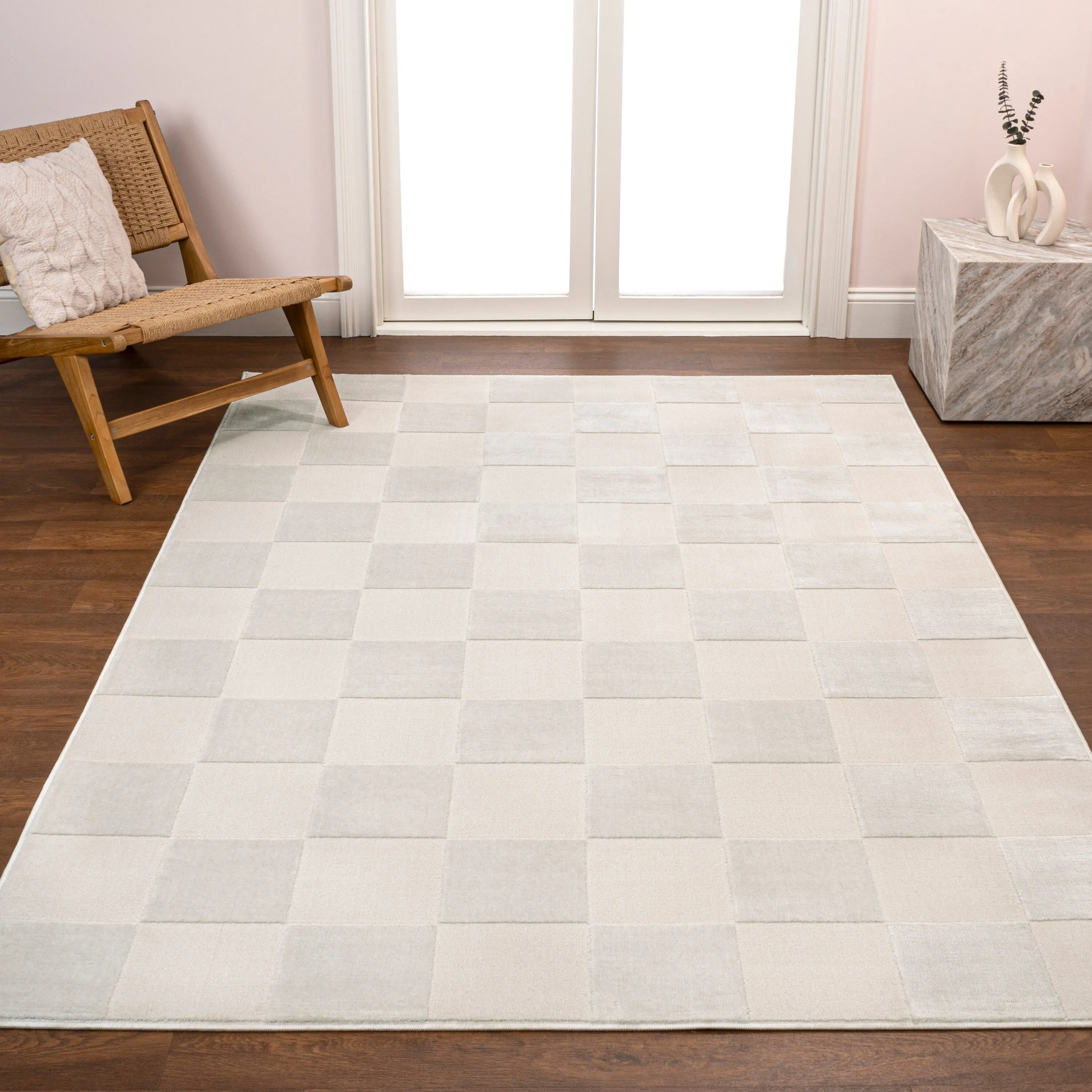 JONATHAN Y Helena Modern Geometric Checkerboard High-Low Area Rug