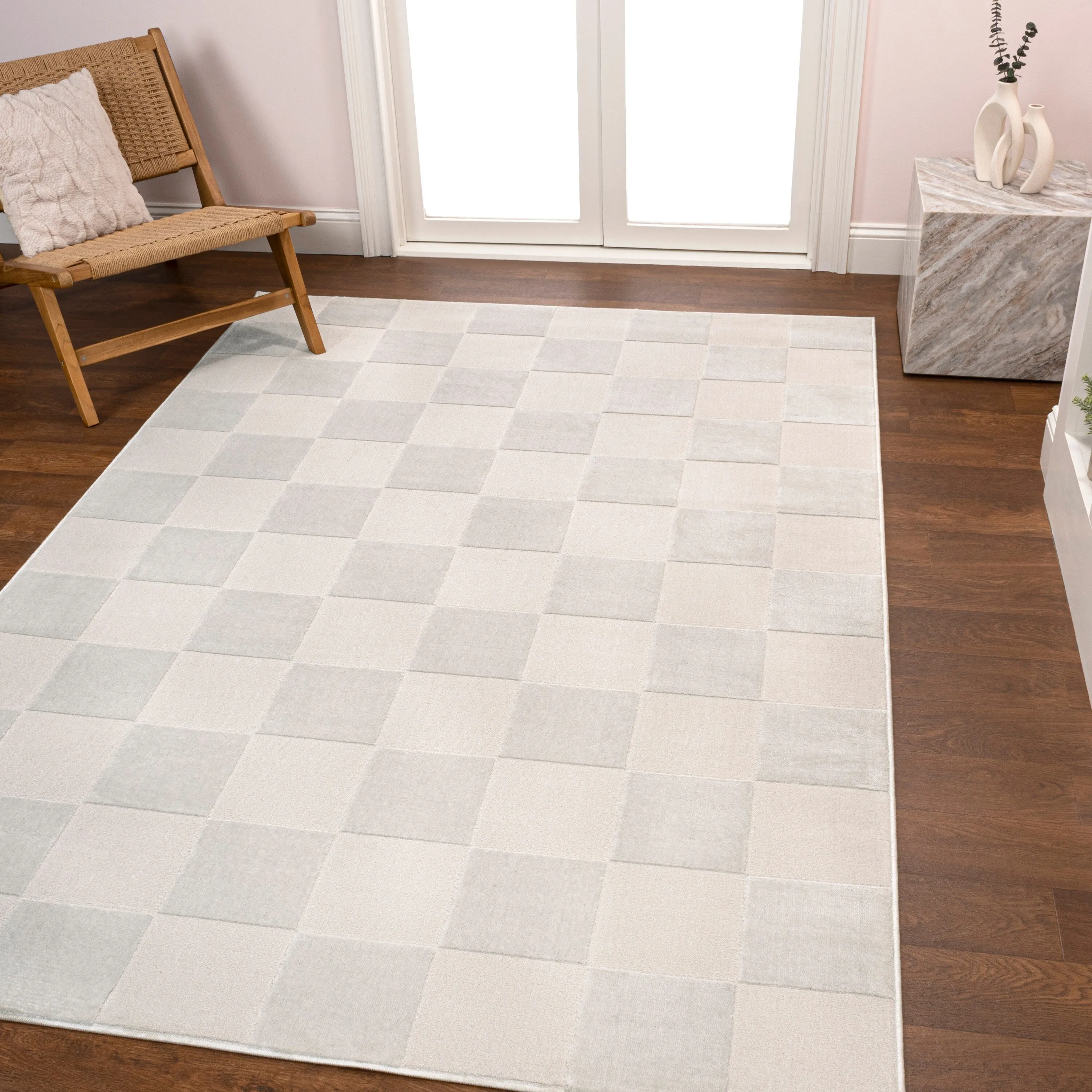 JONATHAN Y Helena Modern Geometric Checkerboard High-Low Area Rug