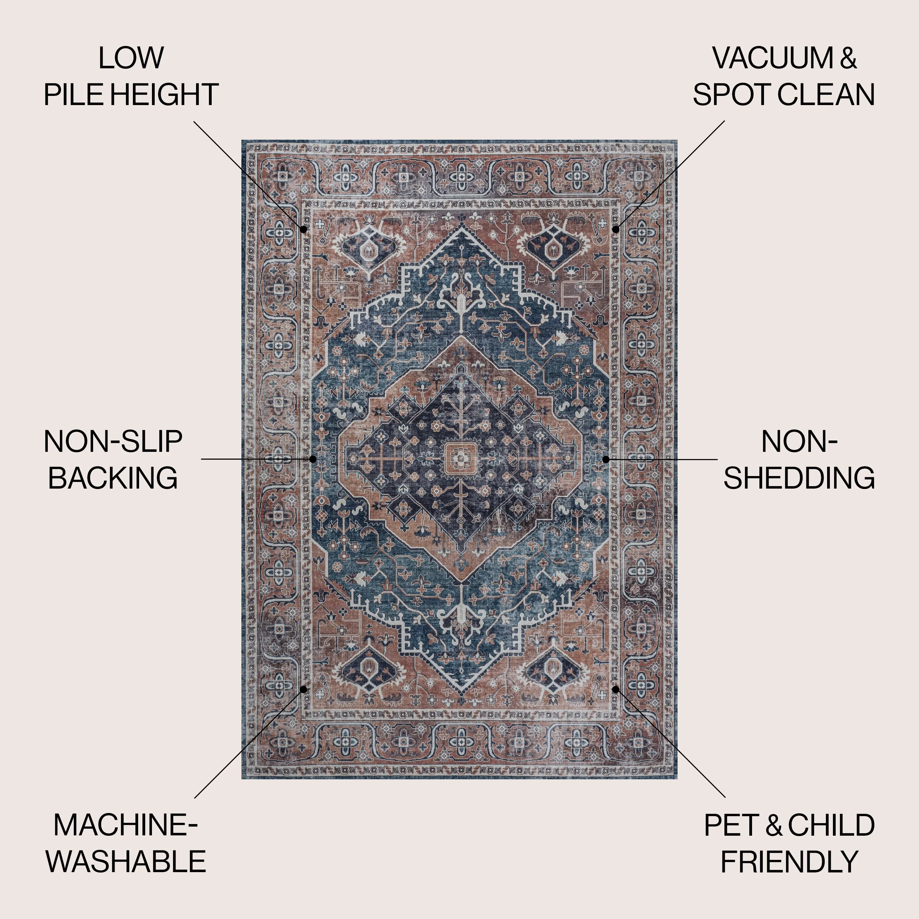 JONATHAN Y Kemer Ogee Medallion Machine Washable Area Rug