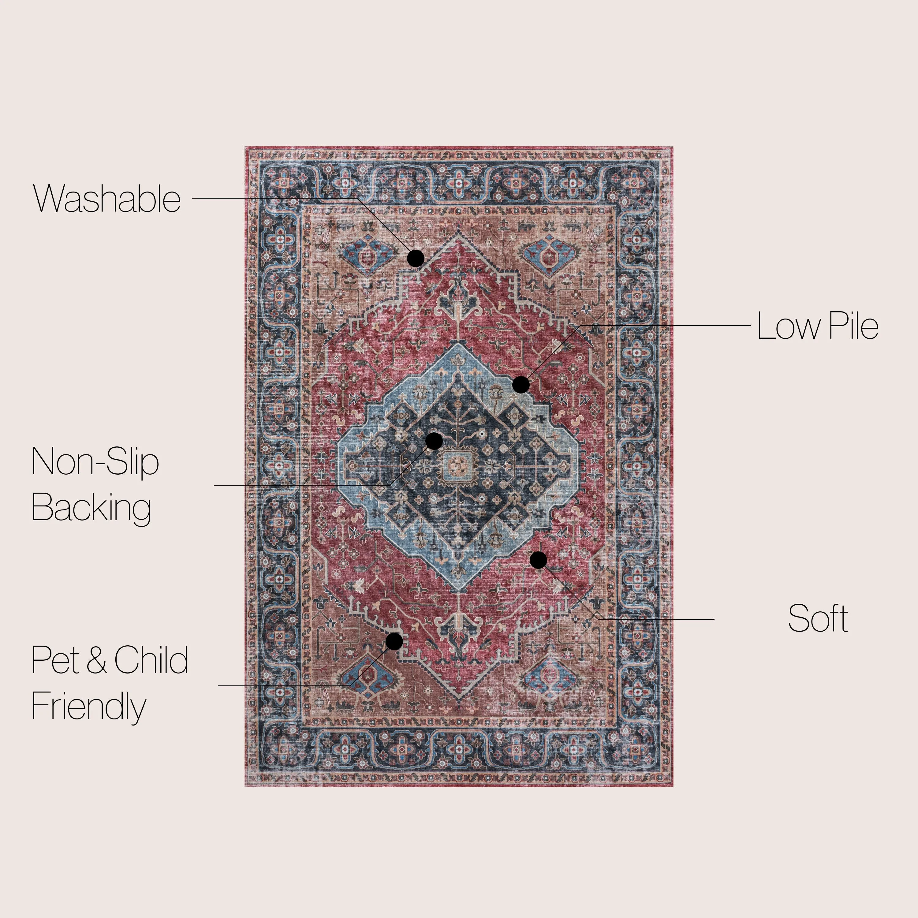 JONATHAN Y Kemer Ogee Medallion Machine Washable Area Rug
