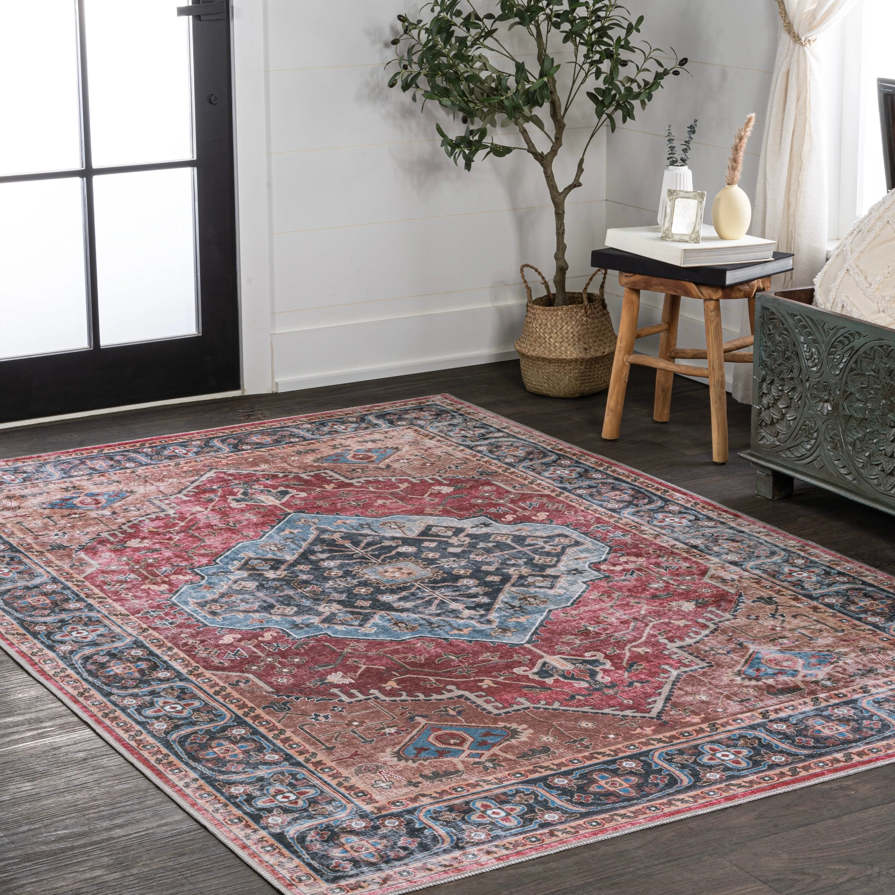 JONATHAN Y Kemer Ogee Medallion Machine Washable Area Rug