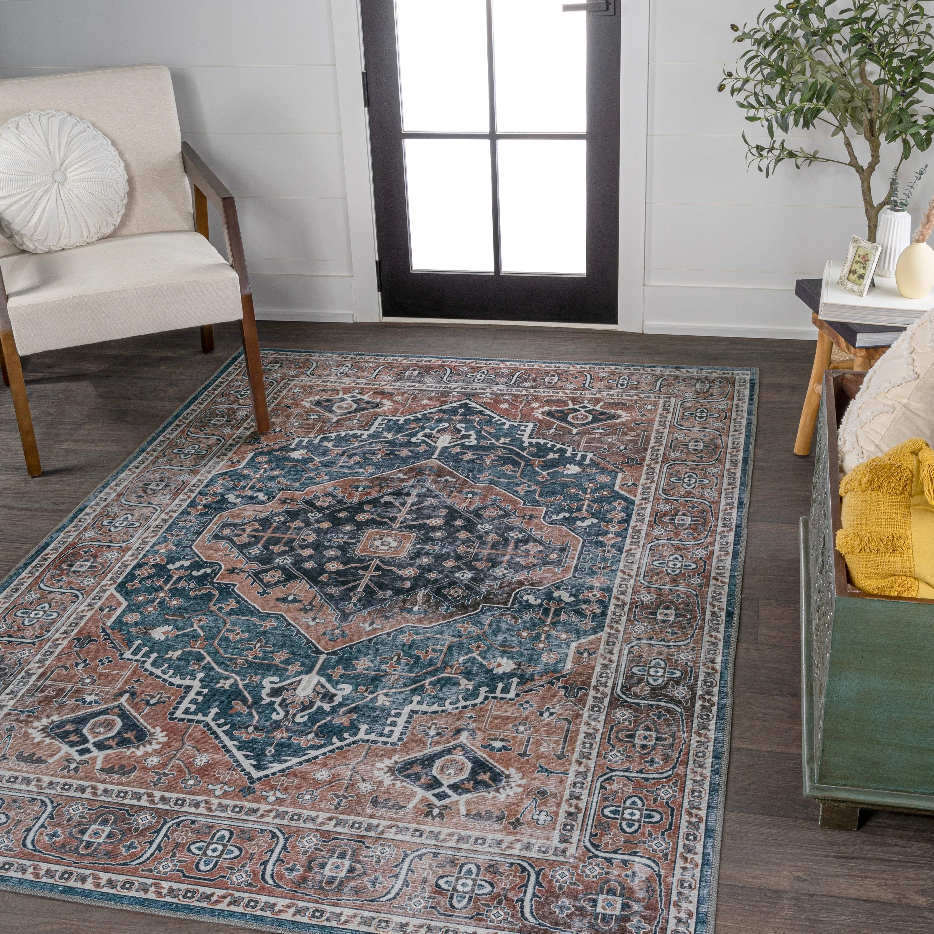 JONATHAN Y Kemer Ogee Medallion Machine Washable Area Rug