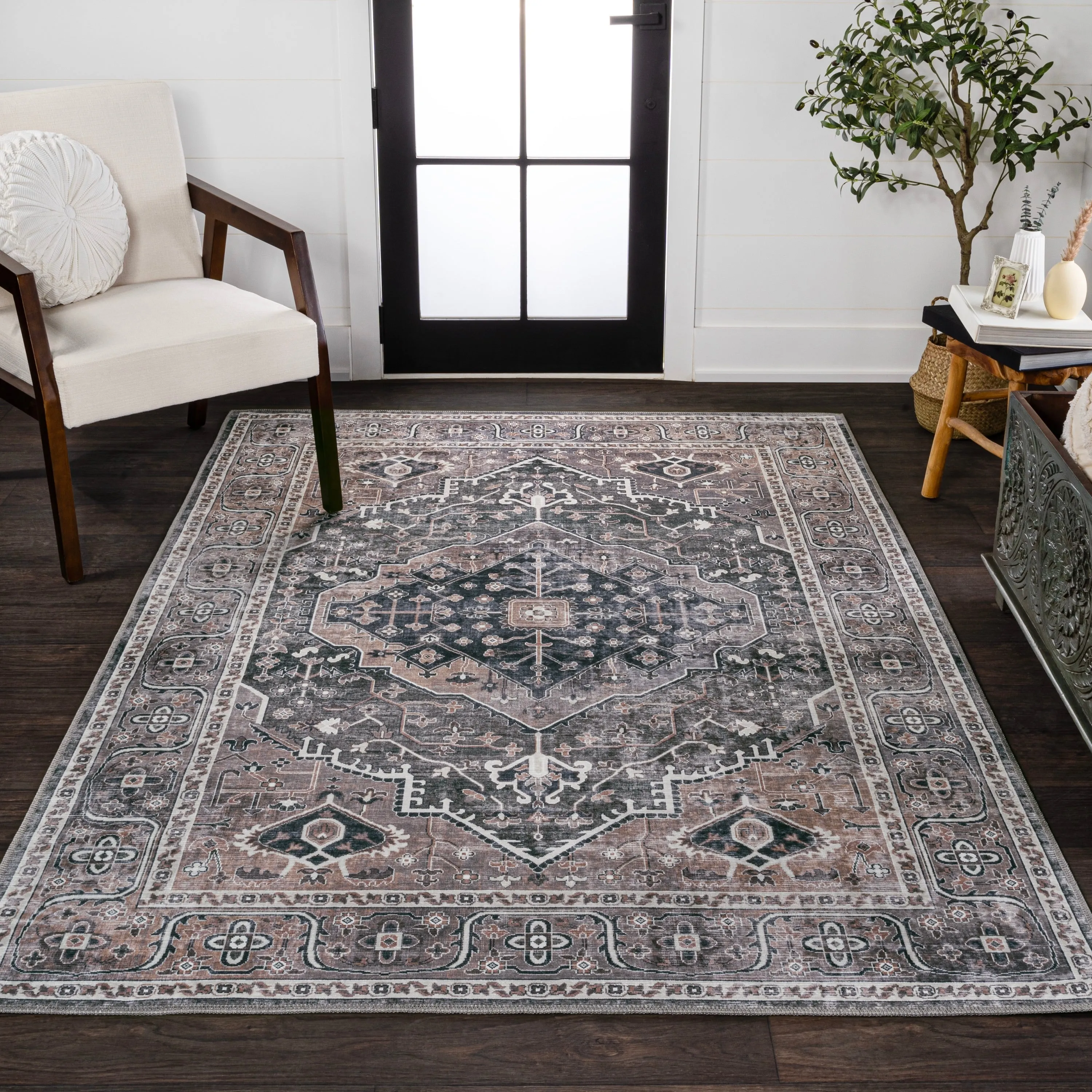 JONATHAN Y Kemer Ogee Medallion Machine Washable Area Rug