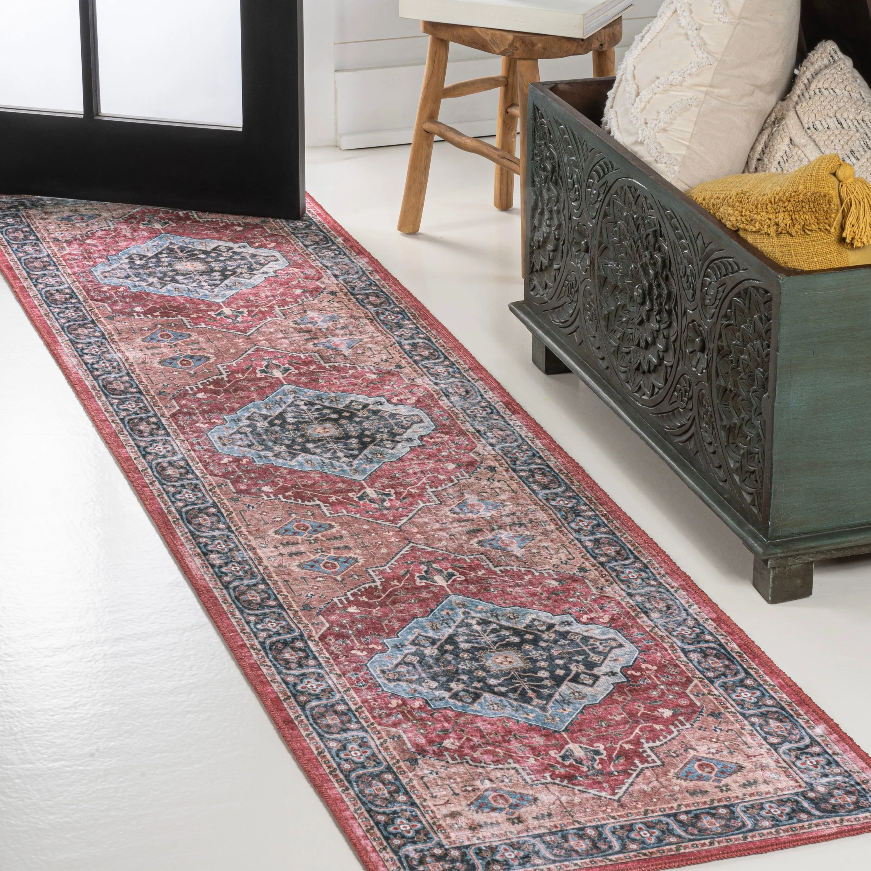 JONATHAN Y Kemer Ogee Medallion Machine Washable Area Rug