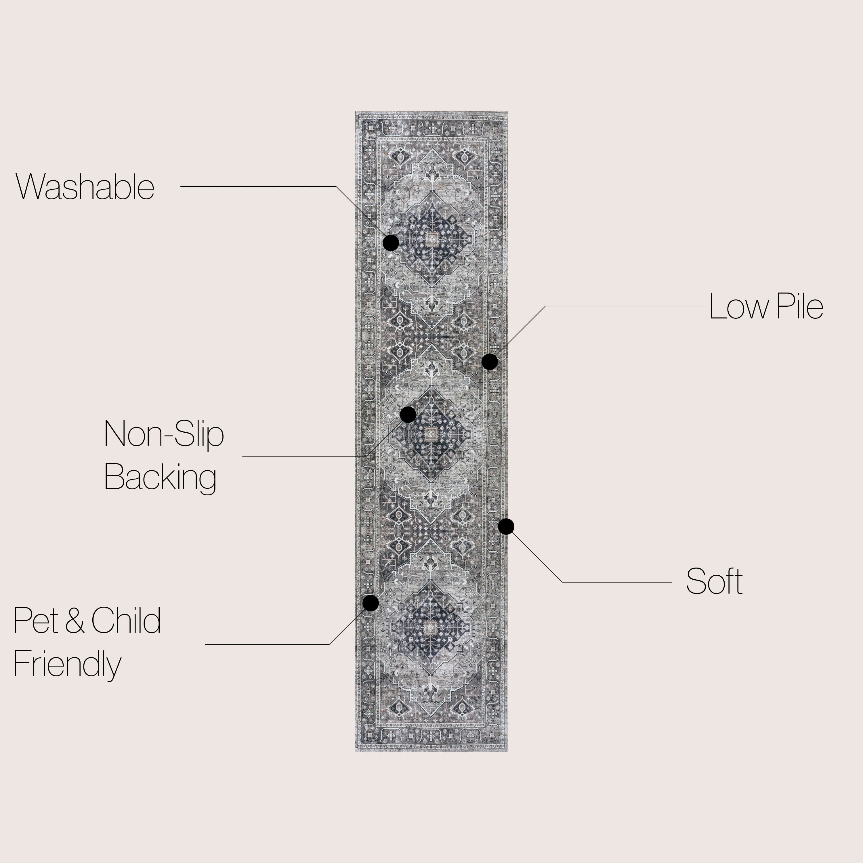 JONATHAN Y Kemer Ogee Medallion Machine Washable Area Rug