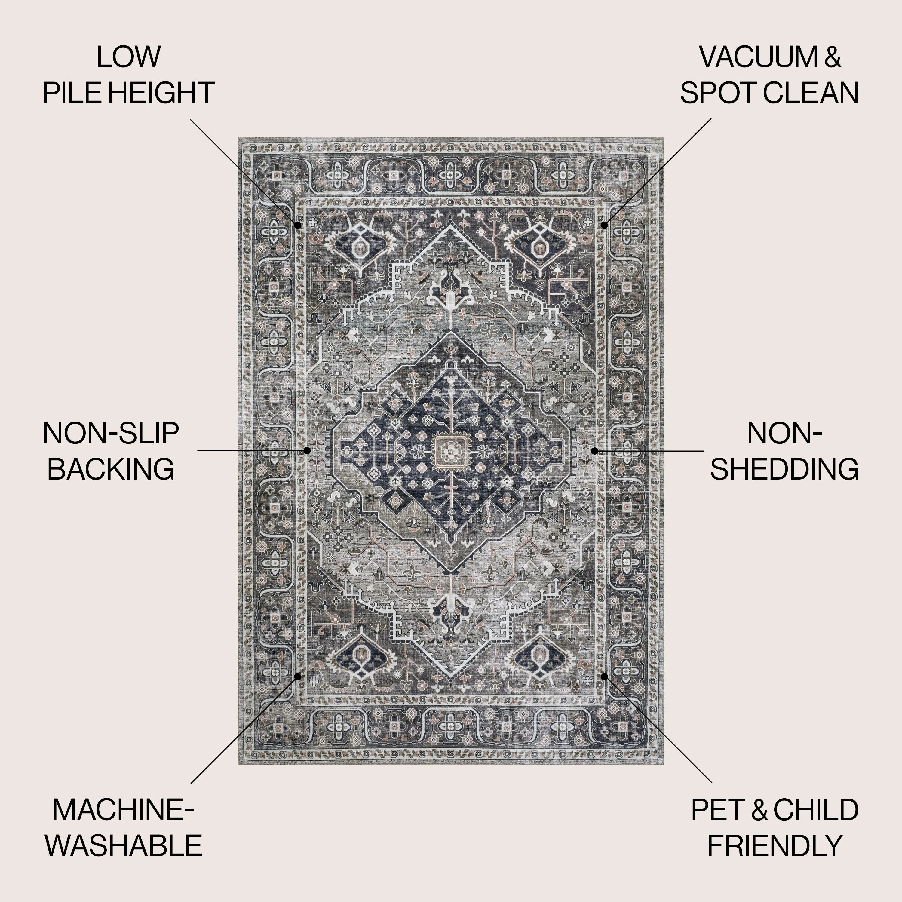 JONATHAN Y Kemer Ogee Medallion Machine Washable Area Rug