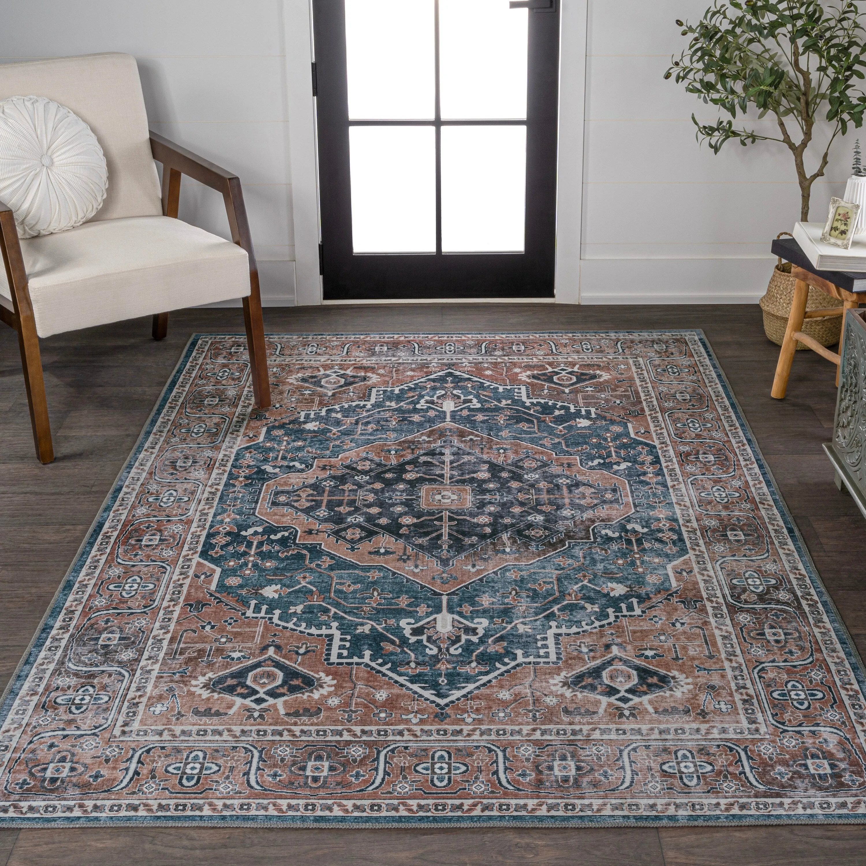JONATHAN Y Kemer Ogee Medallion Machine Washable Area Rug