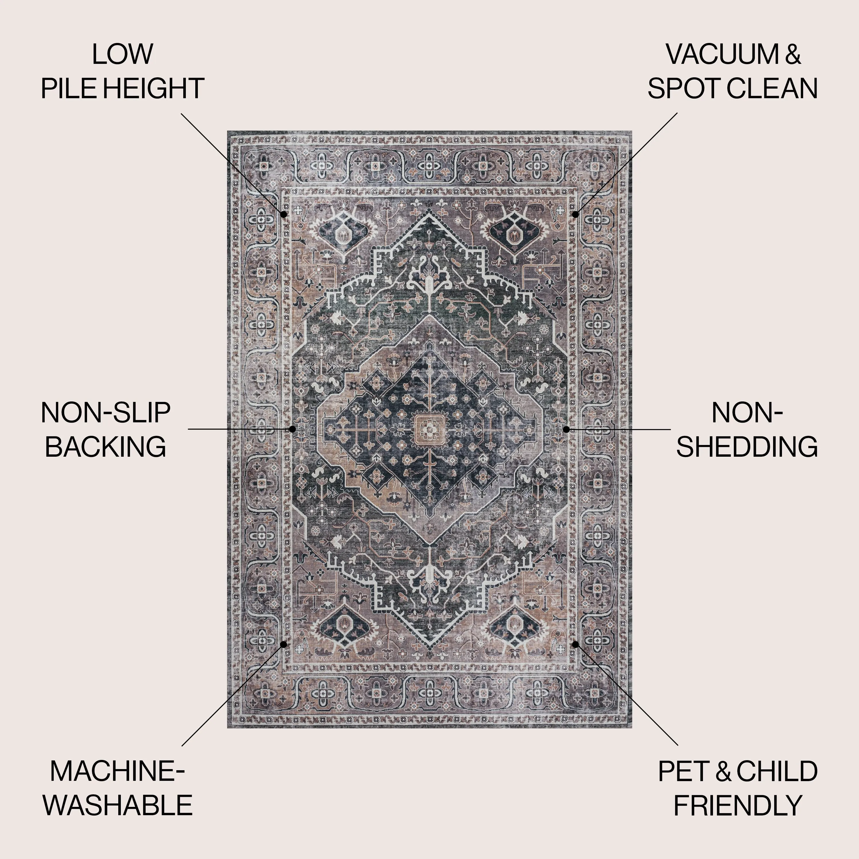 JONATHAN Y Kemer Ogee Medallion Machine Washable Area Rug