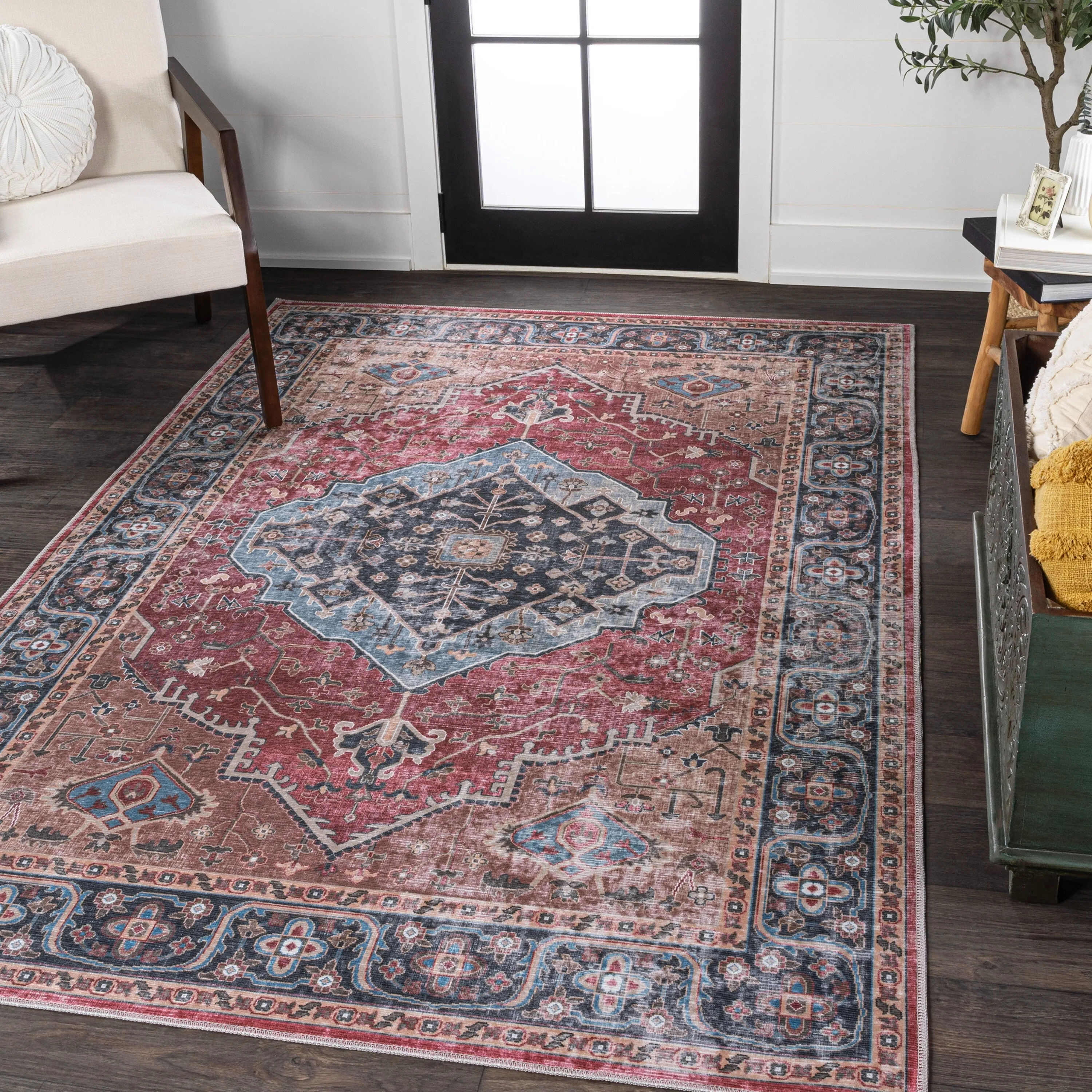 JONATHAN Y Kemer Ogee Medallion Machine Washable Area Rug