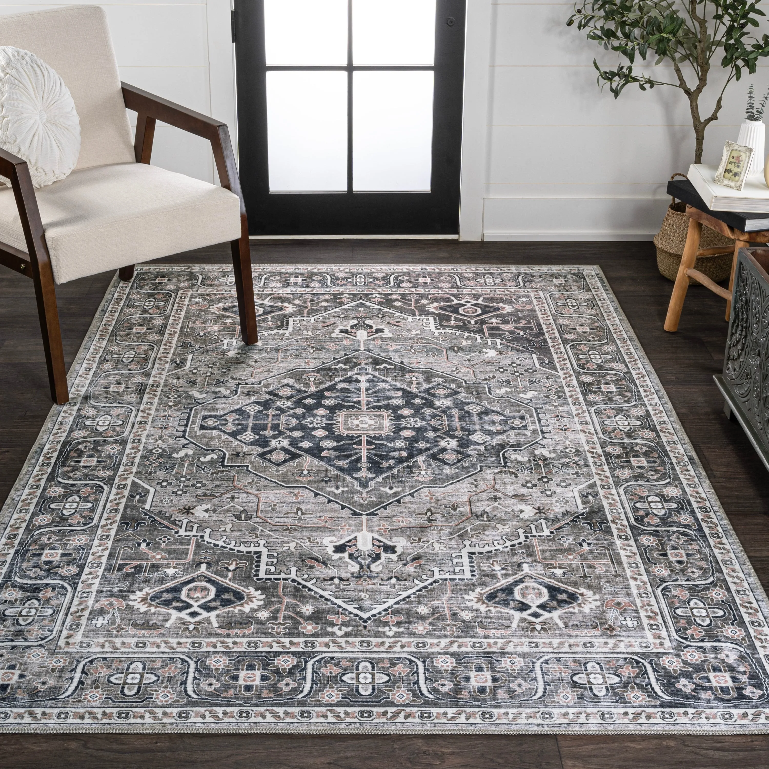 JONATHAN Y Kemer Ogee Medallion Machine Washable Area Rug
