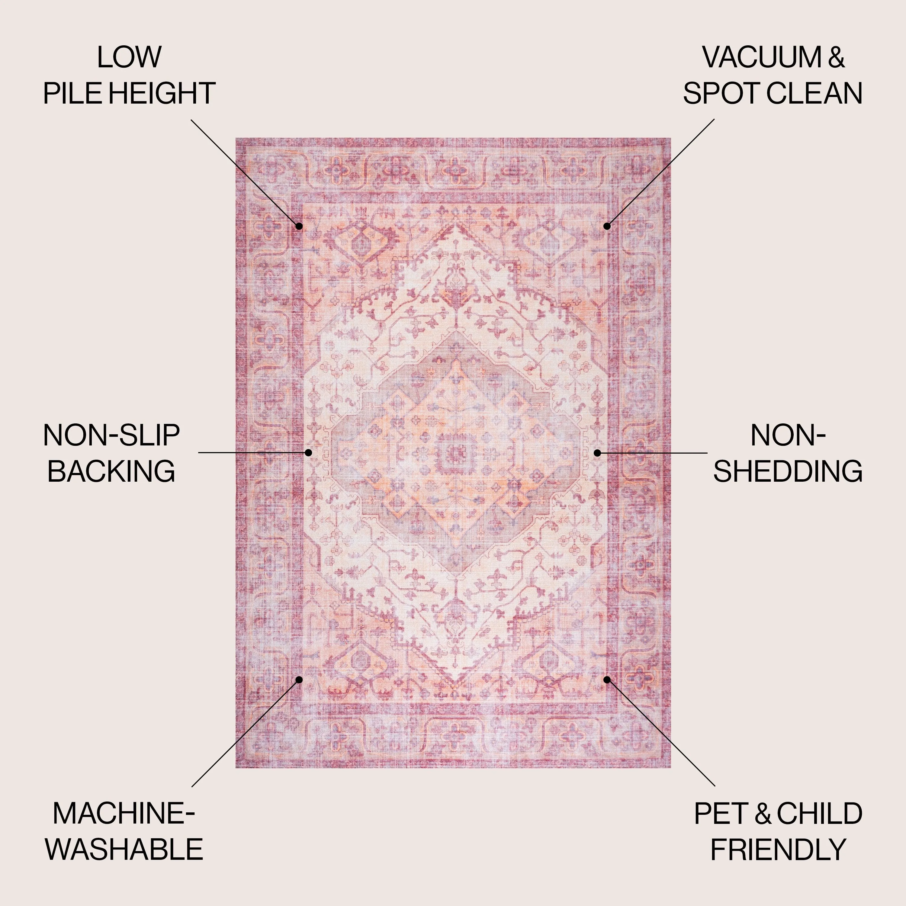 JONATHAN Y Kemer Ogee Medallion Machine Washable Area Rug