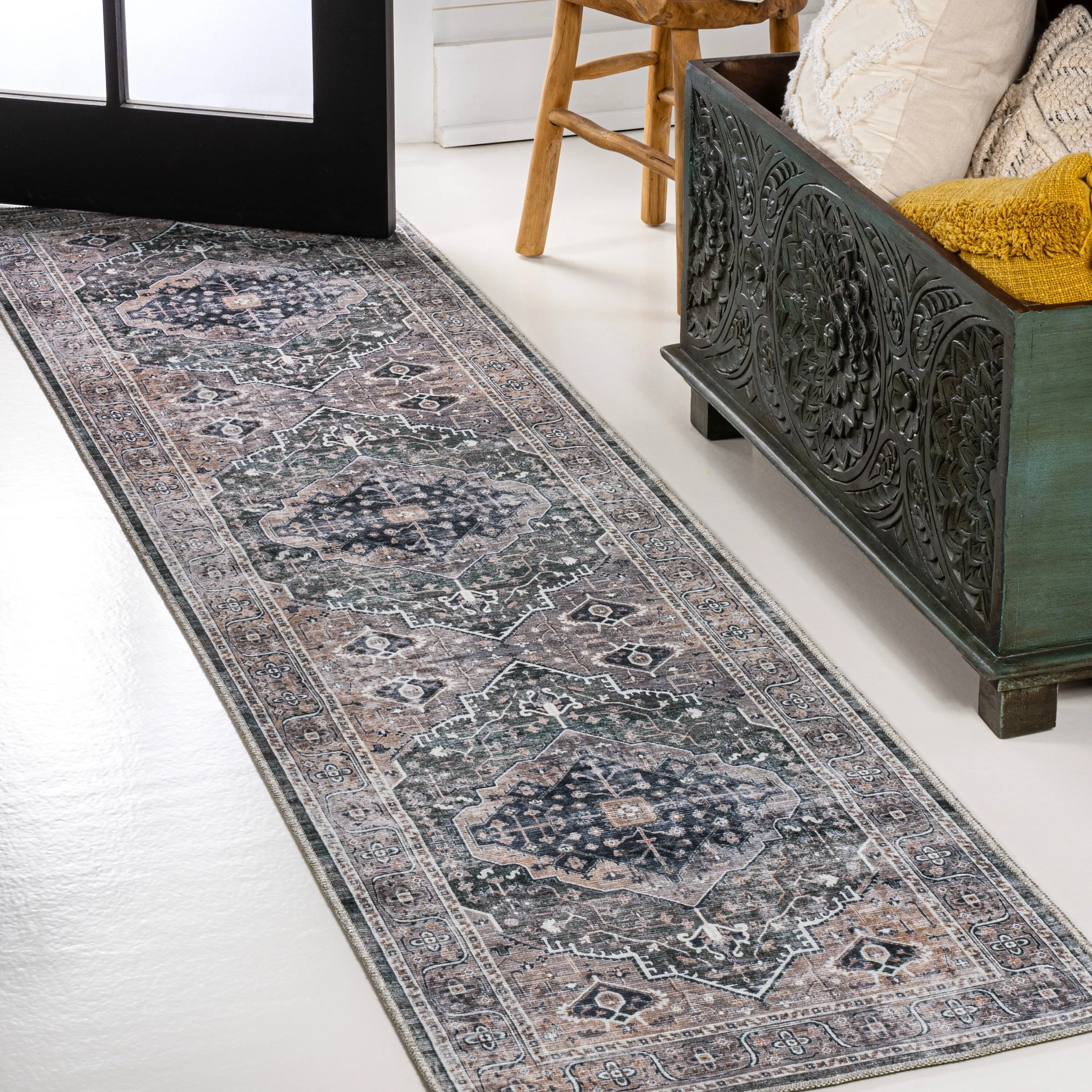 JONATHAN Y Kemer Ogee Medallion Machine Washable Area Rug
