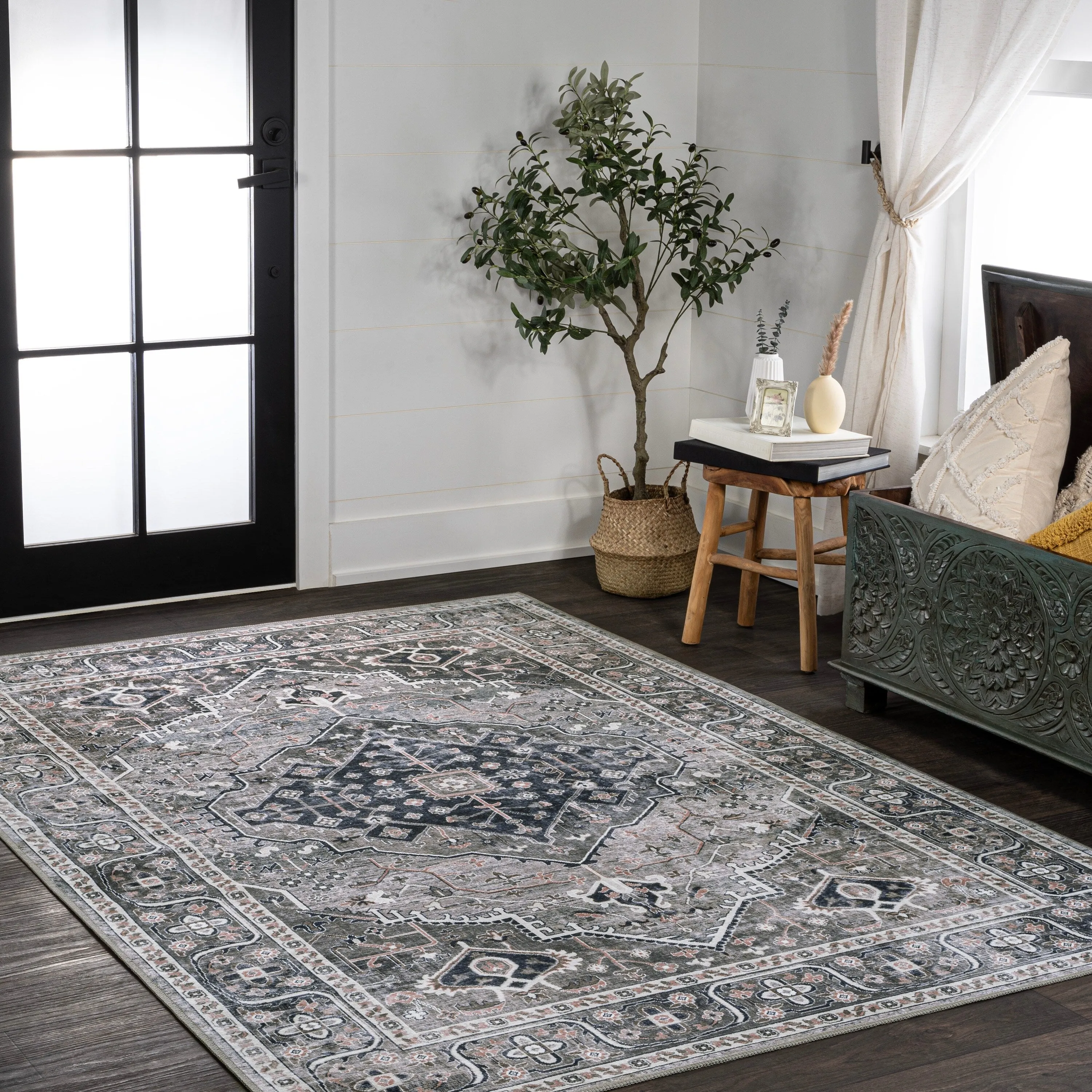 JONATHAN Y Kemer Ogee Medallion Machine Washable Area Rug
