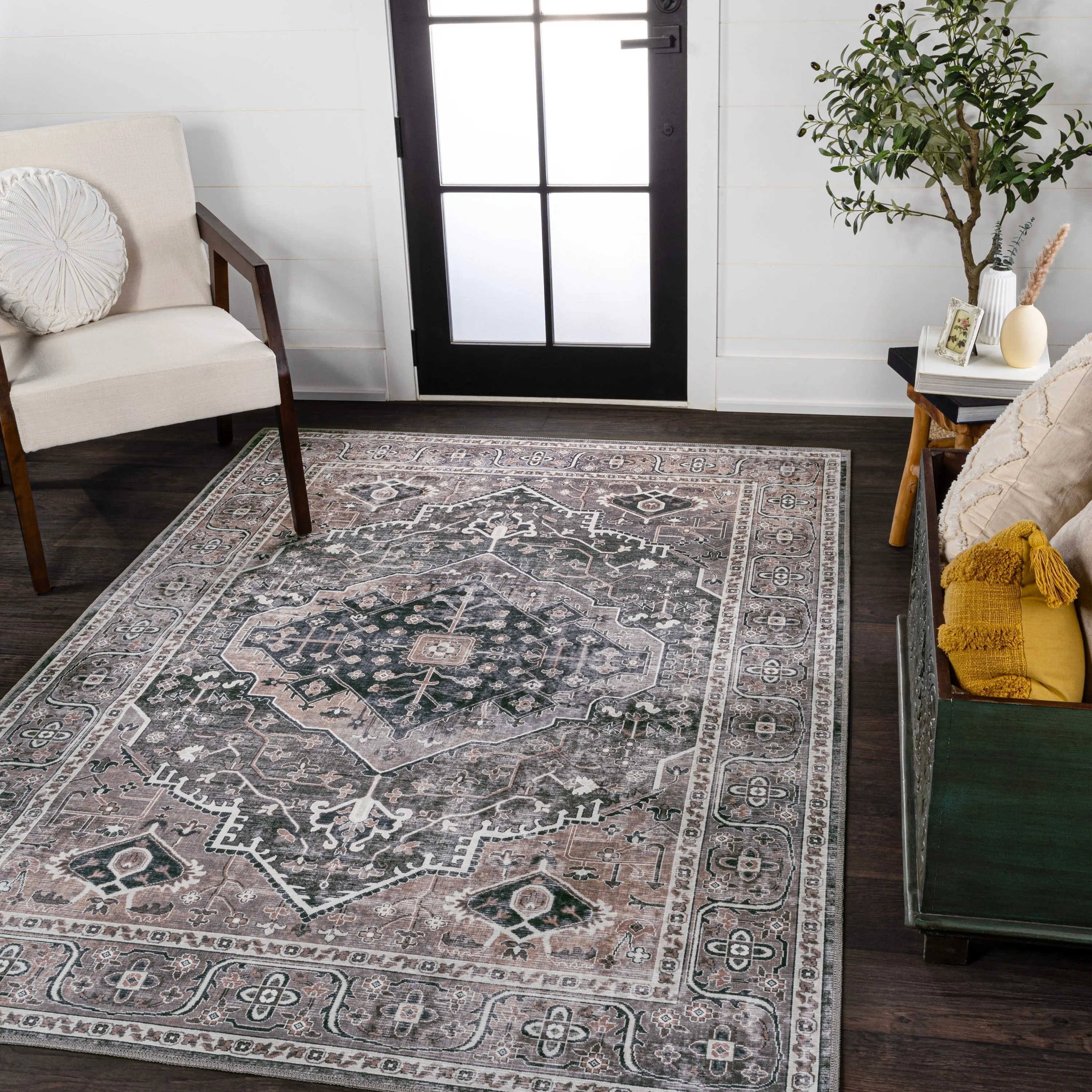 JONATHAN Y Kemer Ogee Medallion Machine Washable Area Rug