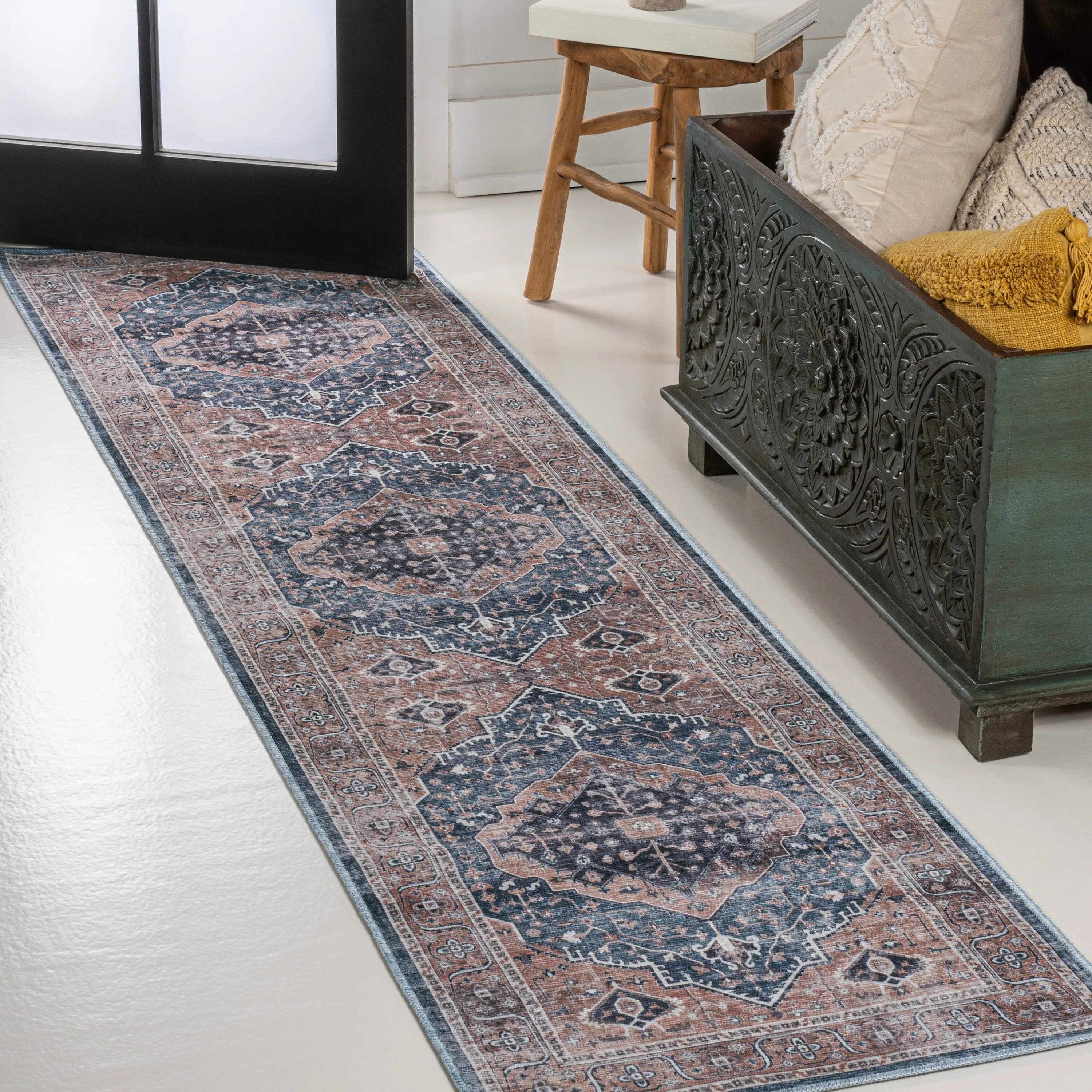 JONATHAN Y Kemer Ogee Medallion Machine Washable Area Rug