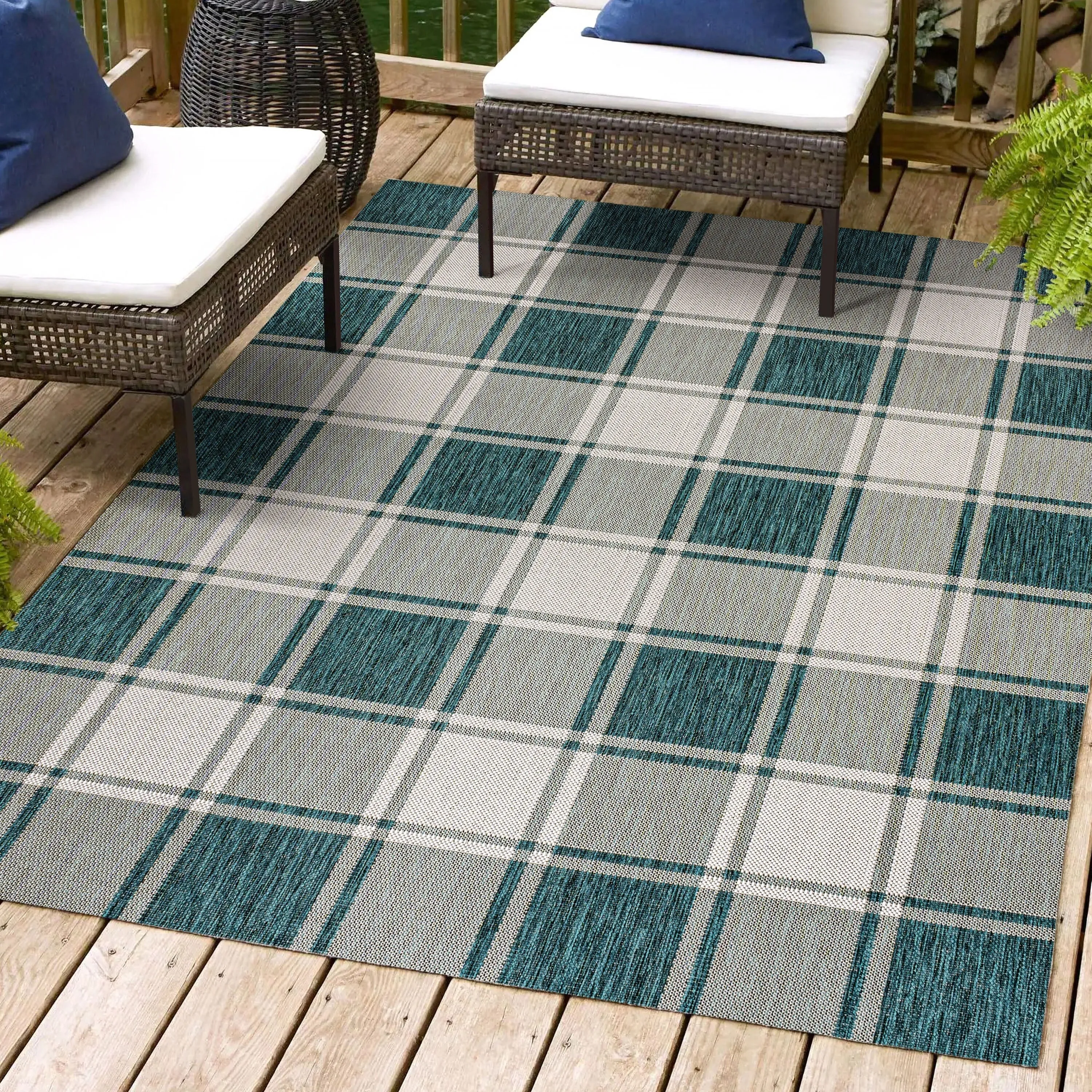 JONATHAN Y Lior Traditional Farmhouse Bold Gingham Indoor/Outdoor Area Rug