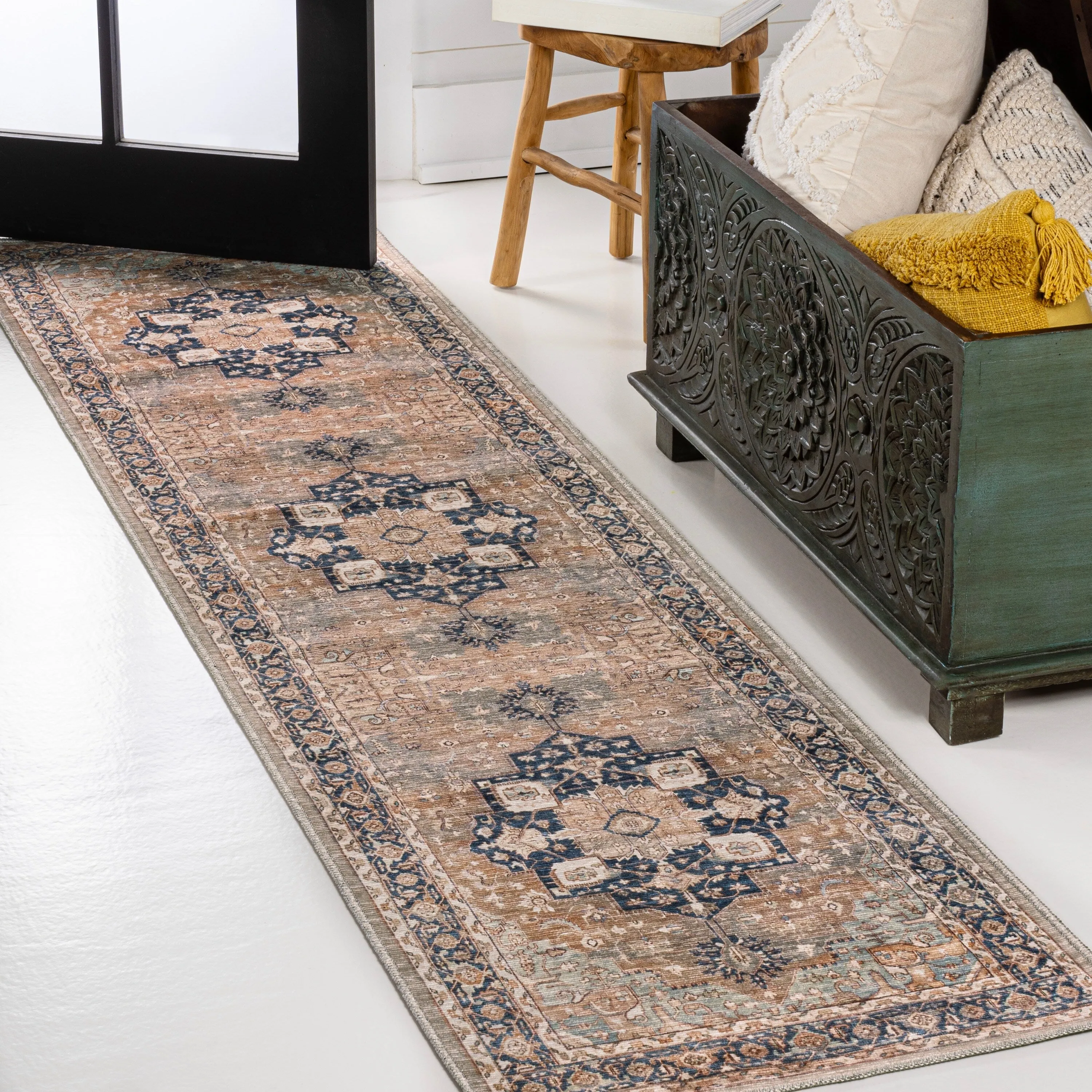 JONATHAN Y Marrakesh Ornate Medallion Machine Washable Area Rug