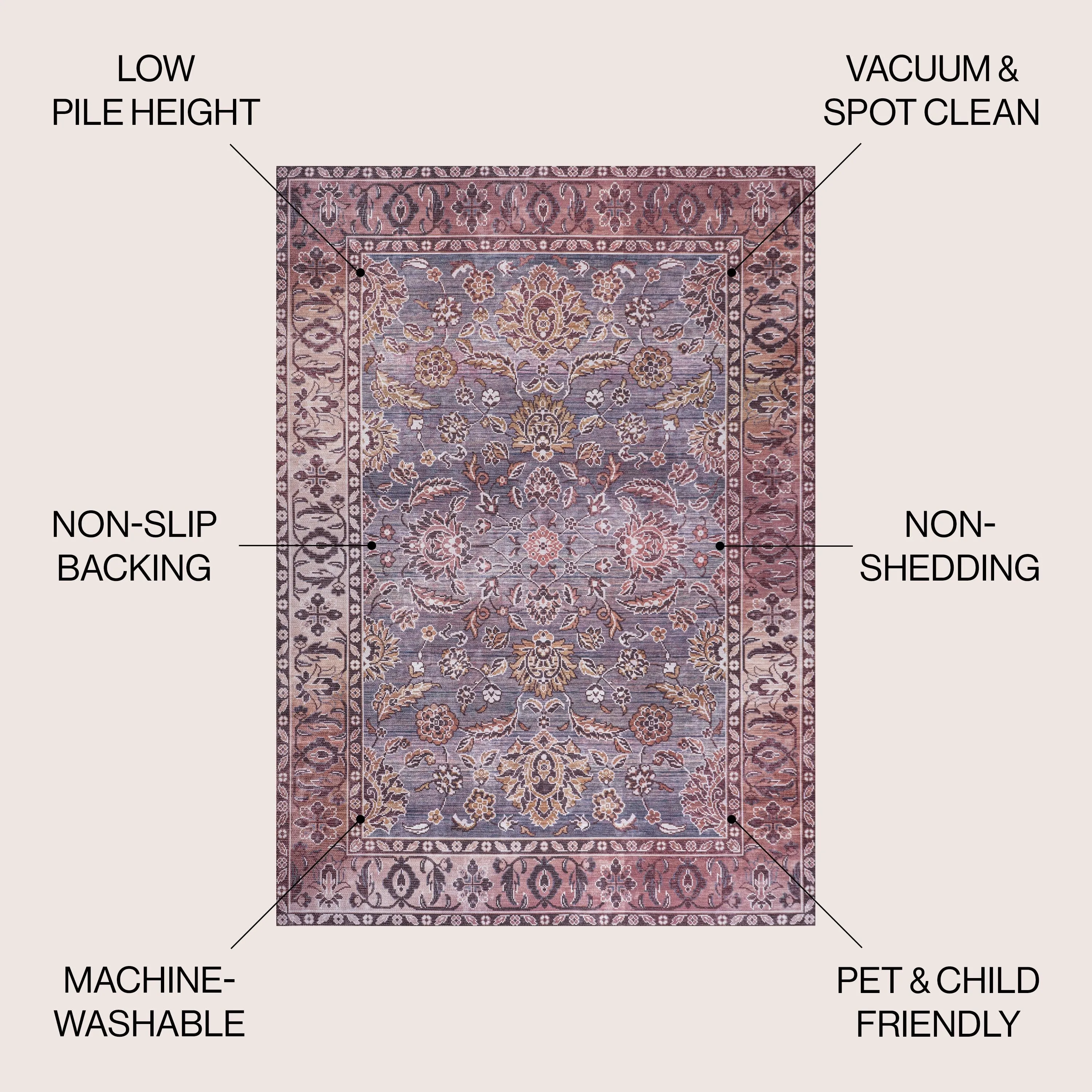 JONATHAN Y Regis Ornate Persian All-Over Machine Washable Area Rug