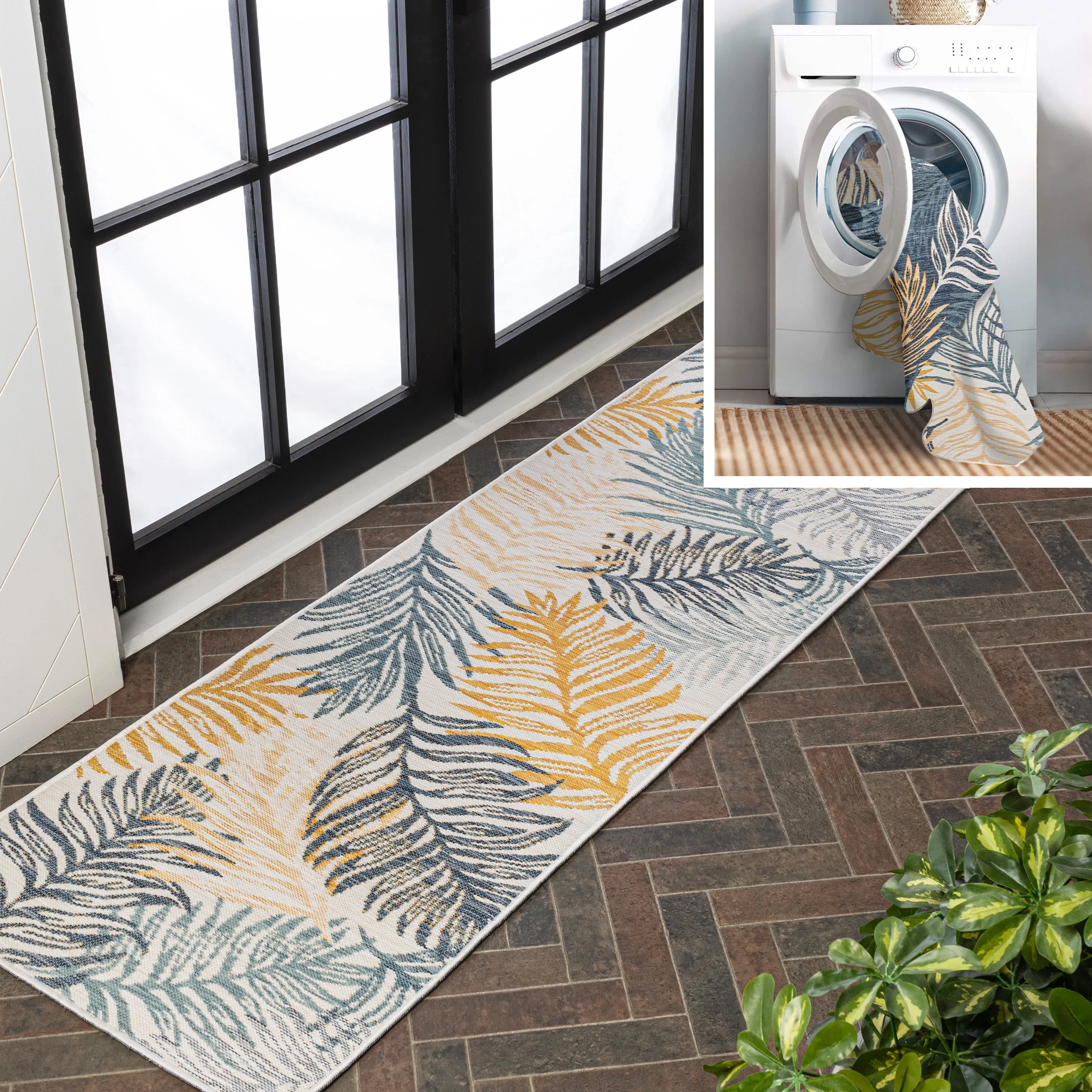 JONATHAN Y Reversible Arielle Coastal Casual Palm Frond Machine-Washable Indoor/Outdoor Area Rug