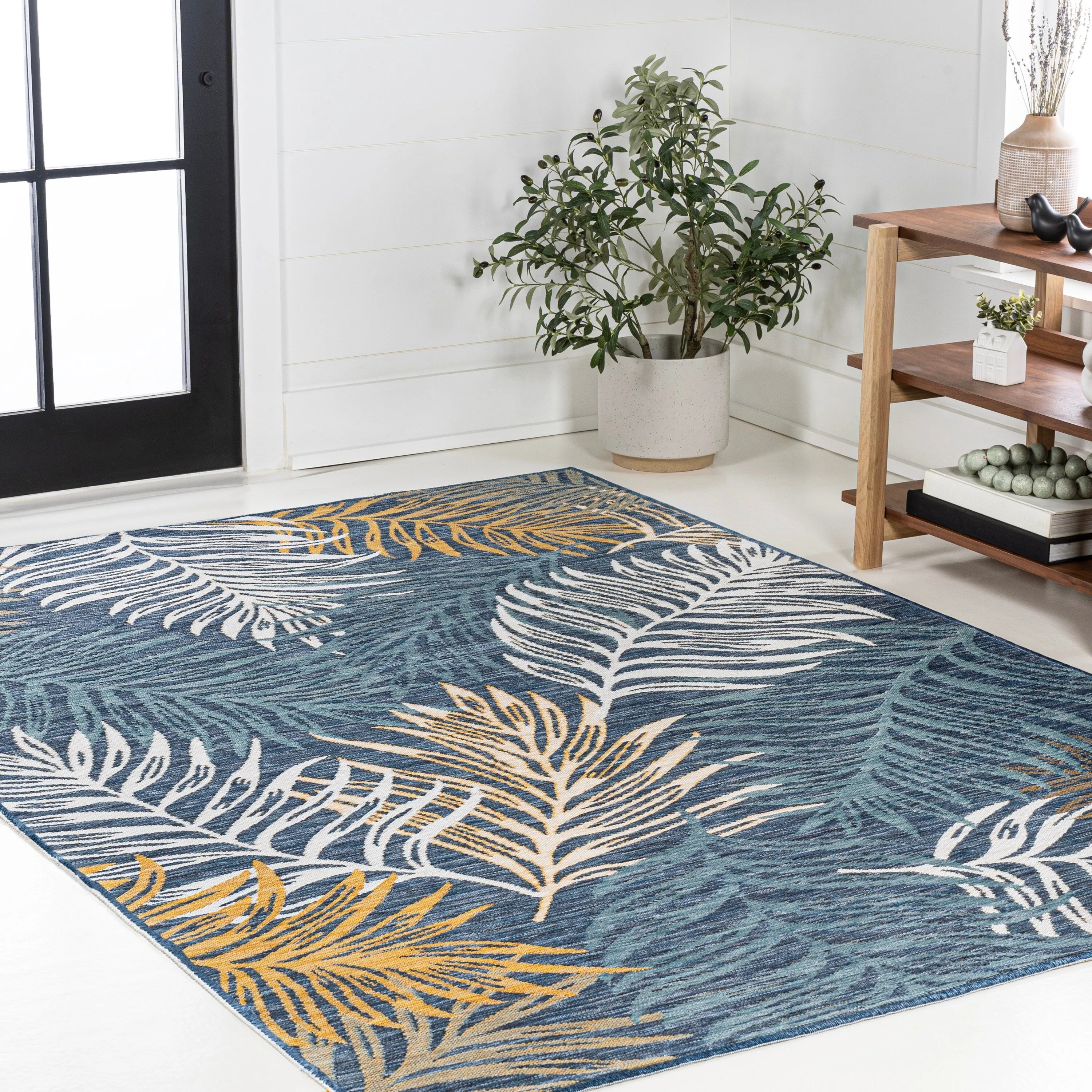 JONATHAN Y Reversible Arielle Coastal Casual Palm Frond Machine-Washable Indoor/Outdoor Area Rug