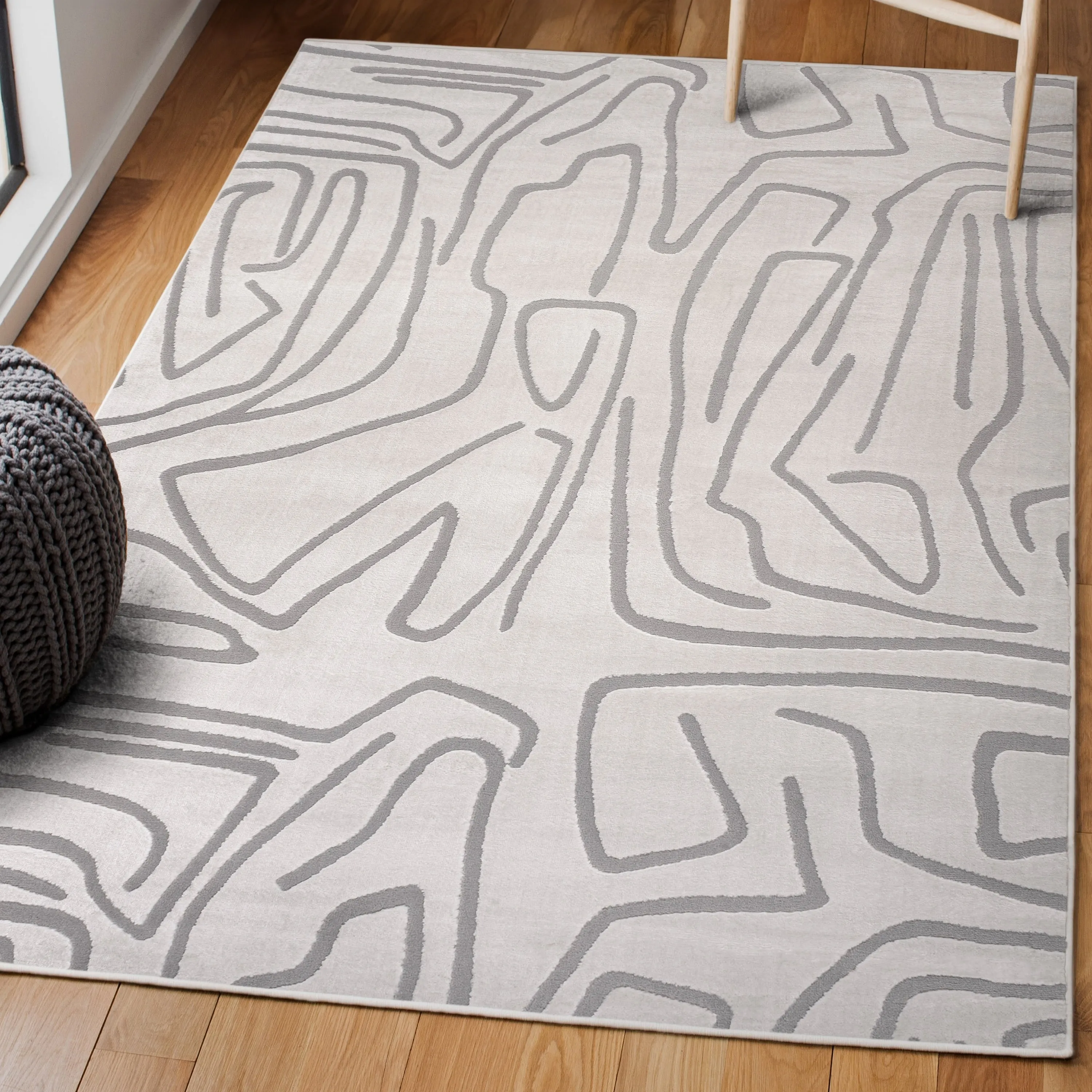 JONATHAN Y Thea Modern Scandinavian Graphic Lines High-Low Area Rug