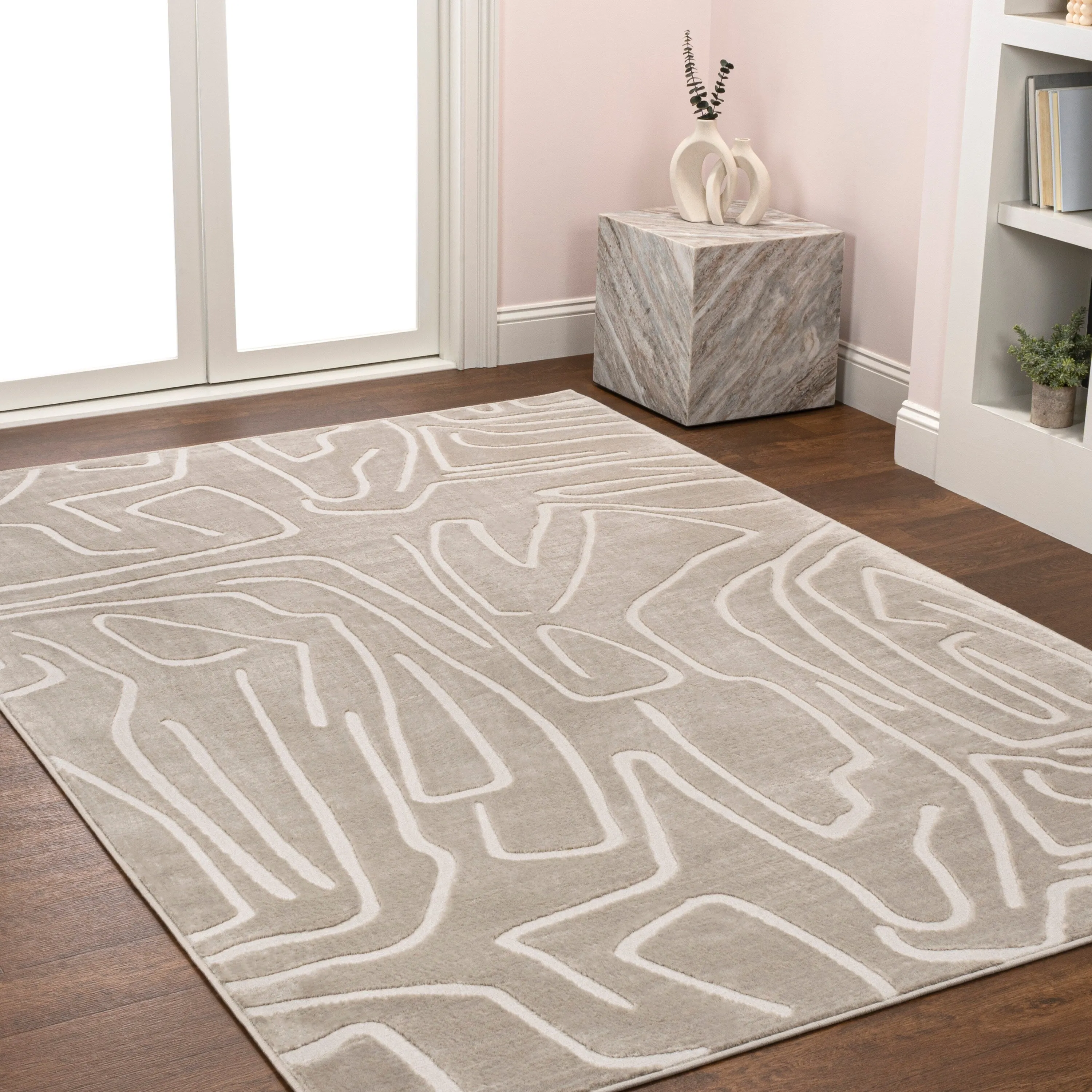 JONATHAN Y Thea Modern Scandinavian Graphic Lines High-Low Area Rug