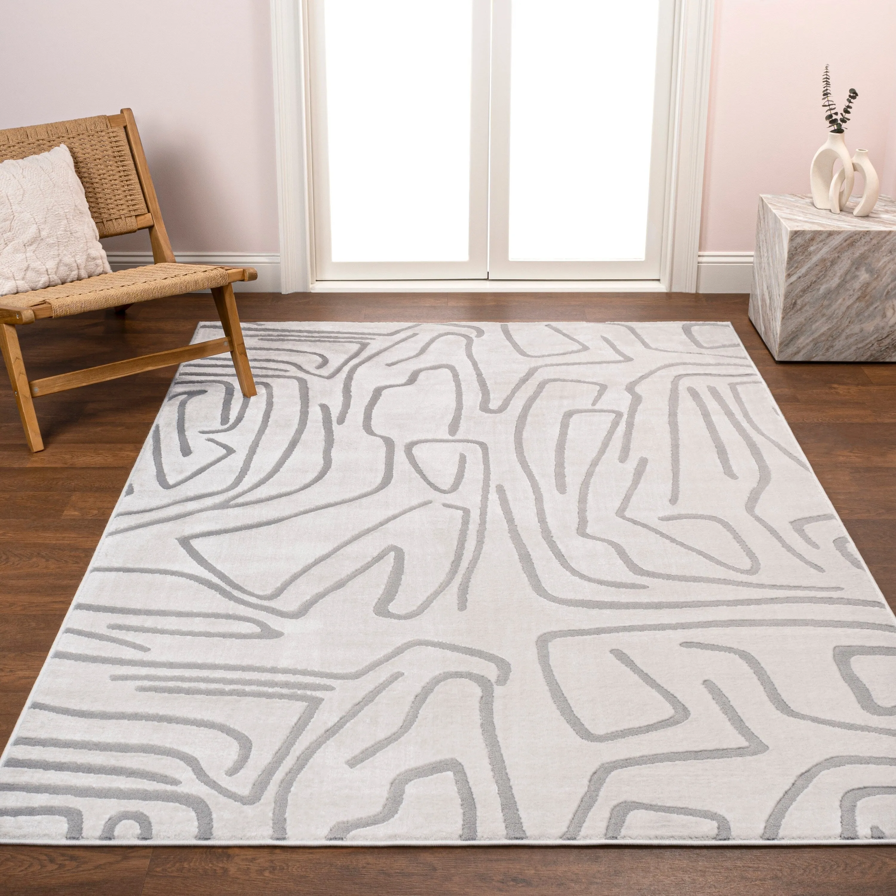 JONATHAN Y Thea Modern Scandinavian Graphic Lines High-Low Area Rug