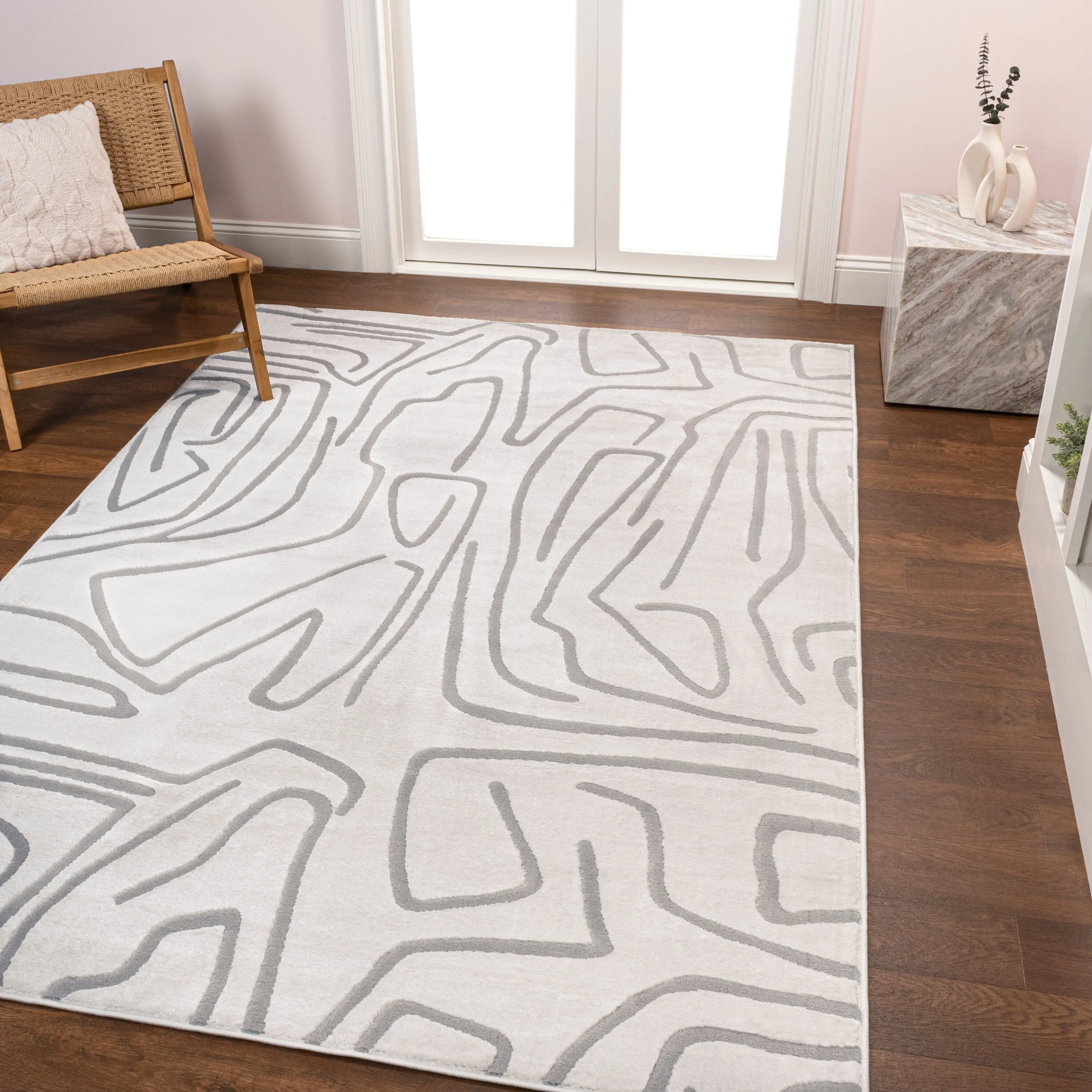 JONATHAN Y Thea Modern Scandinavian Graphic Lines High-Low Area Rug