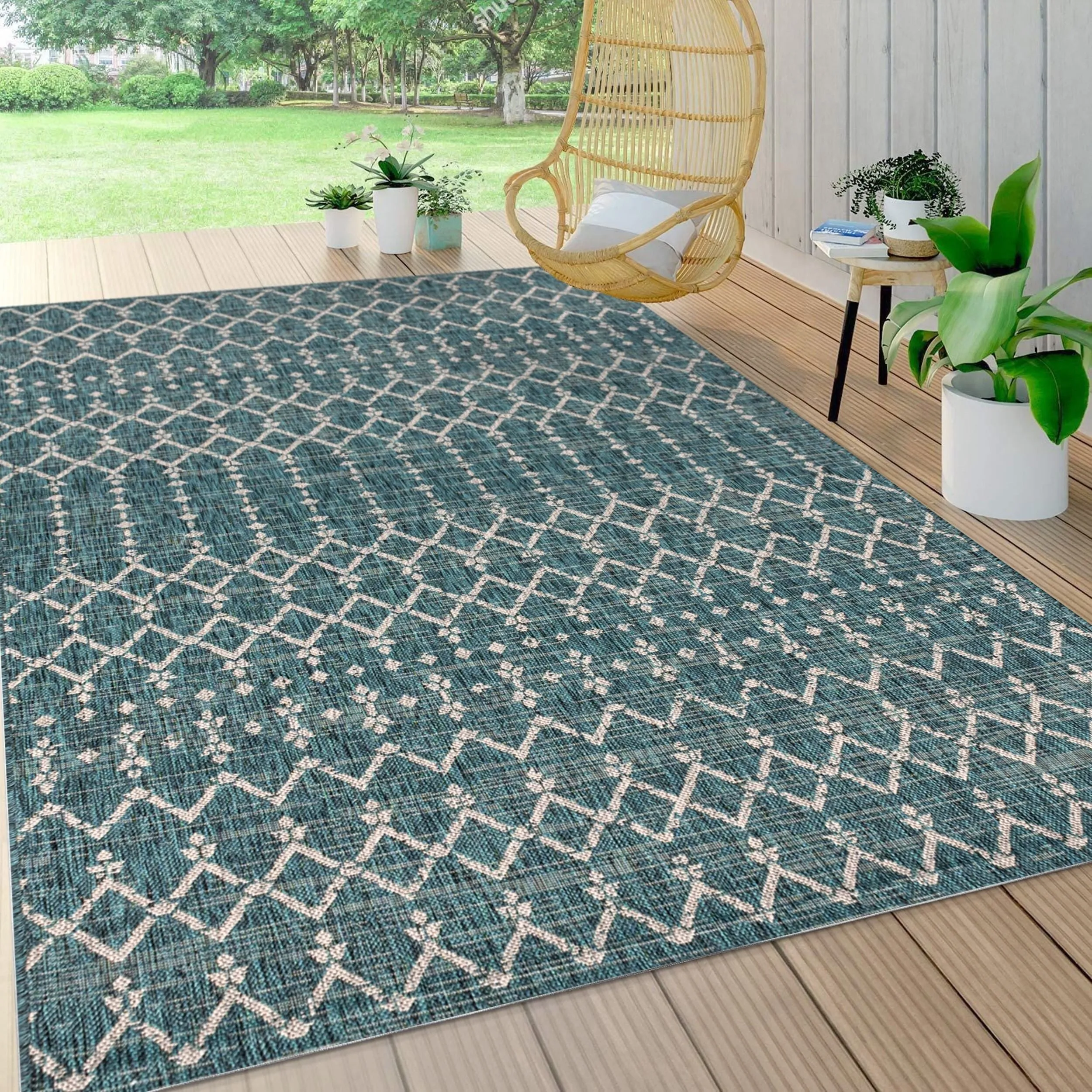 JONATHAN Y Trebol Moroccan Geometric Textured Weave Indoor/Outdoor Area Rug
