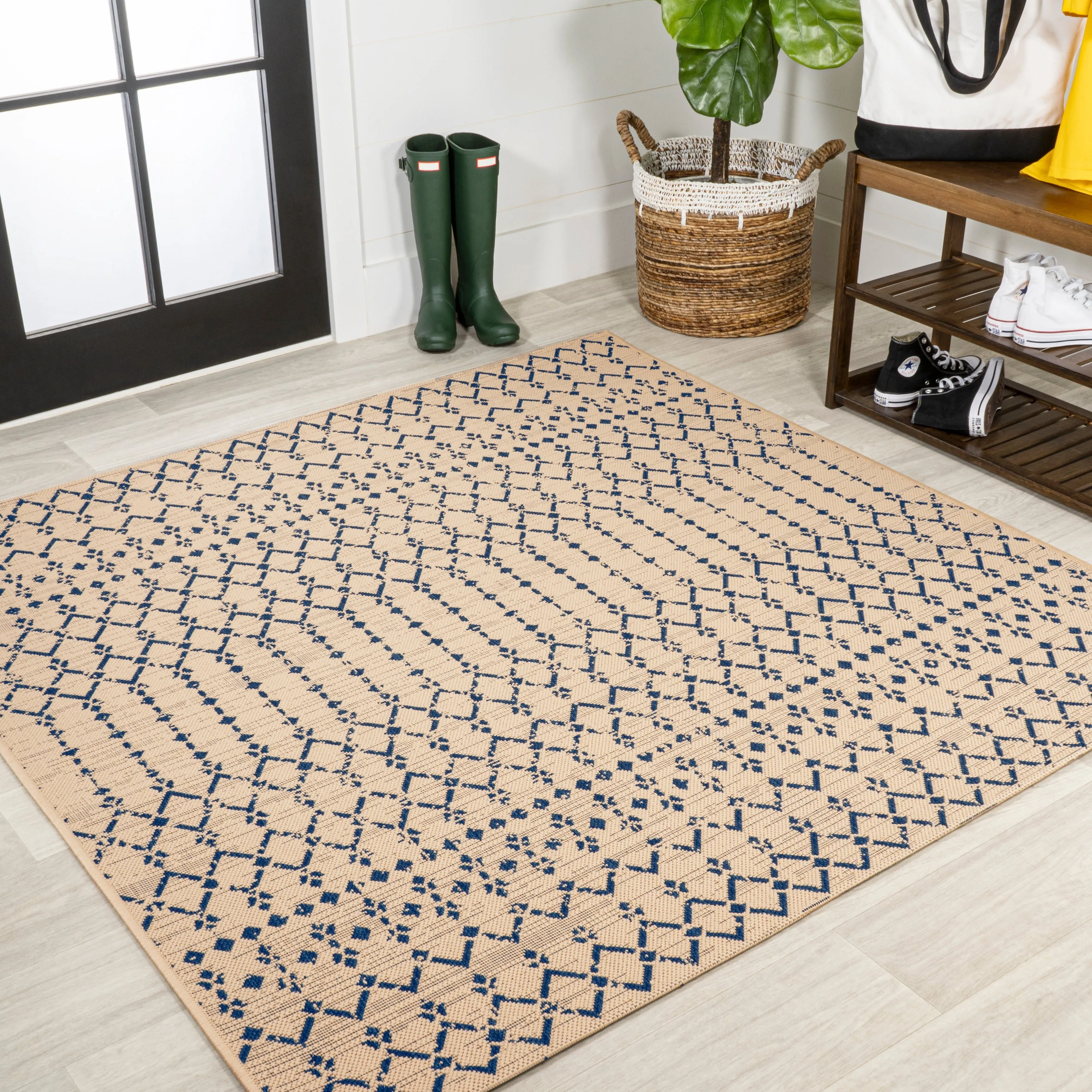 JONATHAN Y Trebol Moroccan Geometric Textured Weave Indoor/Outdoor Area Rug