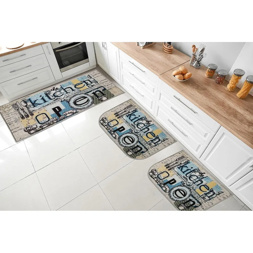 Kashi Home 2 Piece Kitchen Rug Set. Printed Area Rug. Durable Mat. Beautiful Farmhouse Design Non-Slip