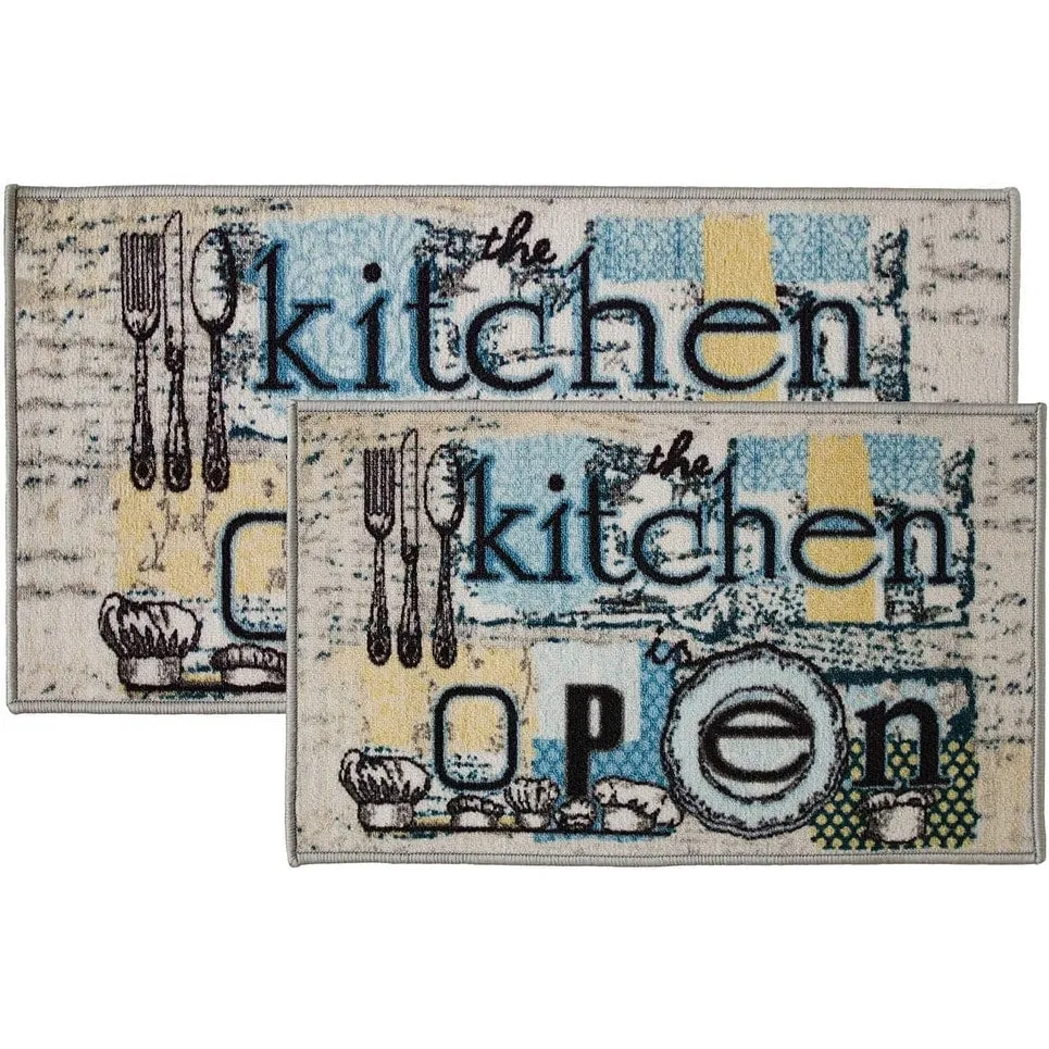 Kashi Home 2 Piece Kitchen Rug Set. Printed Area Rug. Durable Mat. Beautiful Farmhouse Design Non-Slip
