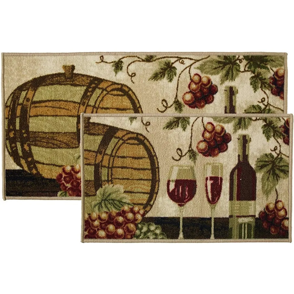 Kashi Home 2 Piece Kitchen Rug Set. Printed Area Rug. Durable Mat. Beautiful Farmhouse Design Non-Slip