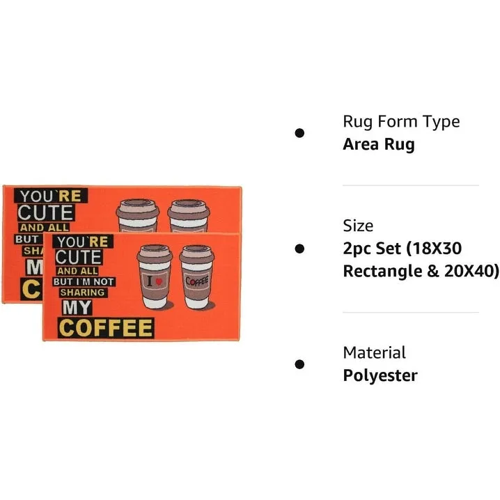 Kashi Home 2 Piece Kitchen Rug Set. Printed Area Rug. Durable Mat. Beautiful Farmhouse Design Non-Slip