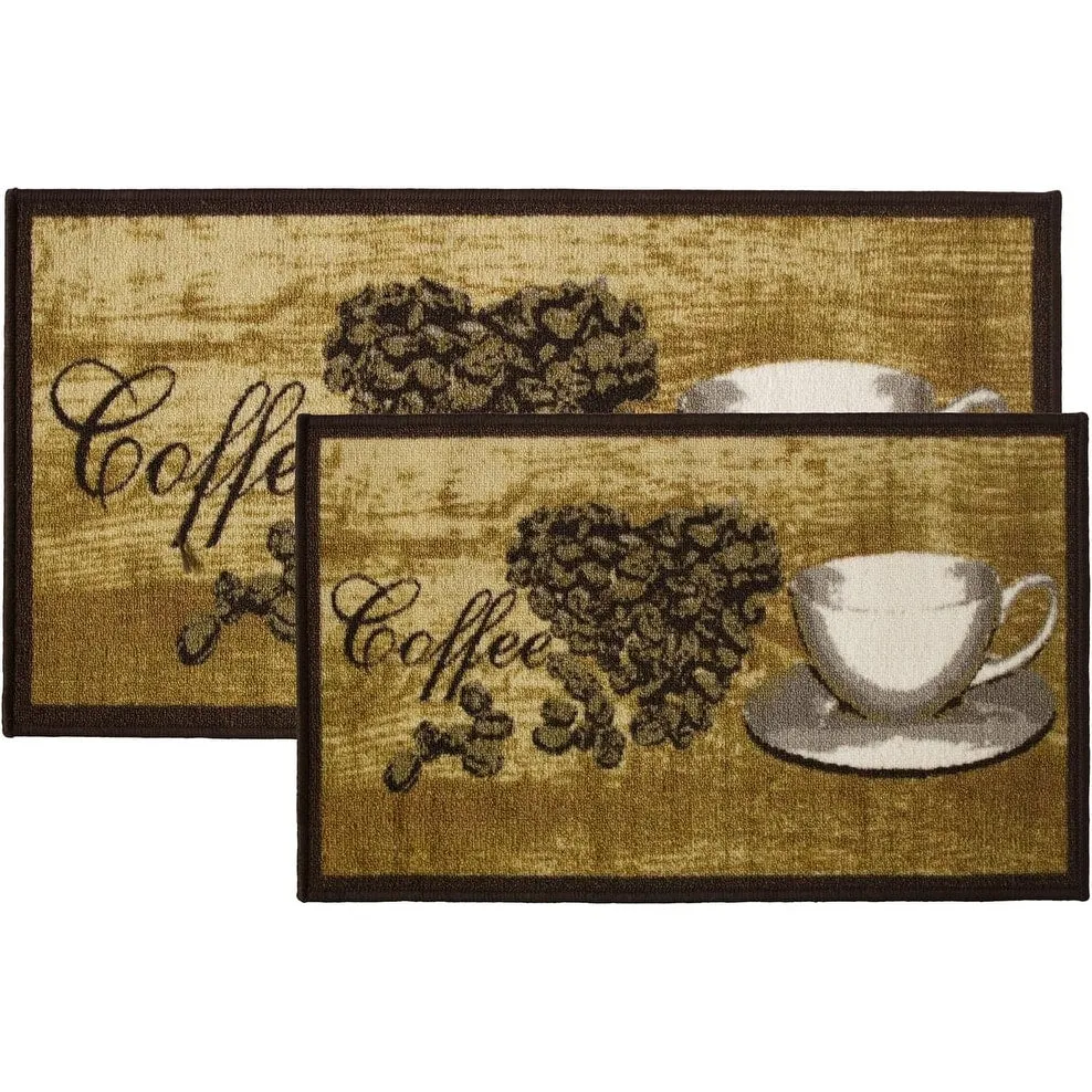 Kashi Home 2 Piece Kitchen Rug Set. Printed Area Rug. Durable Mat. Beautiful Farmhouse Design Non-Slip