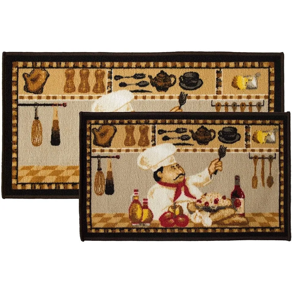Kashi Home 2 Piece Kitchen Rug Set. Printed Area Rug. Durable Mat. Beautiful Farmhouse Design Non-Slip