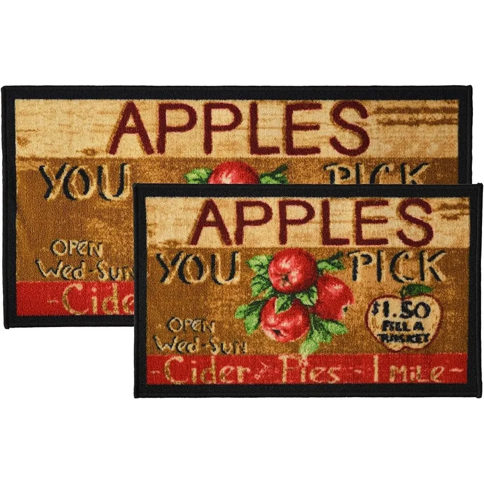 Kashi Home 2 Piece Kitchen Rug Set. Printed Area Rug. Durable Mat. Beautiful Farmhouse Design Non-Slip