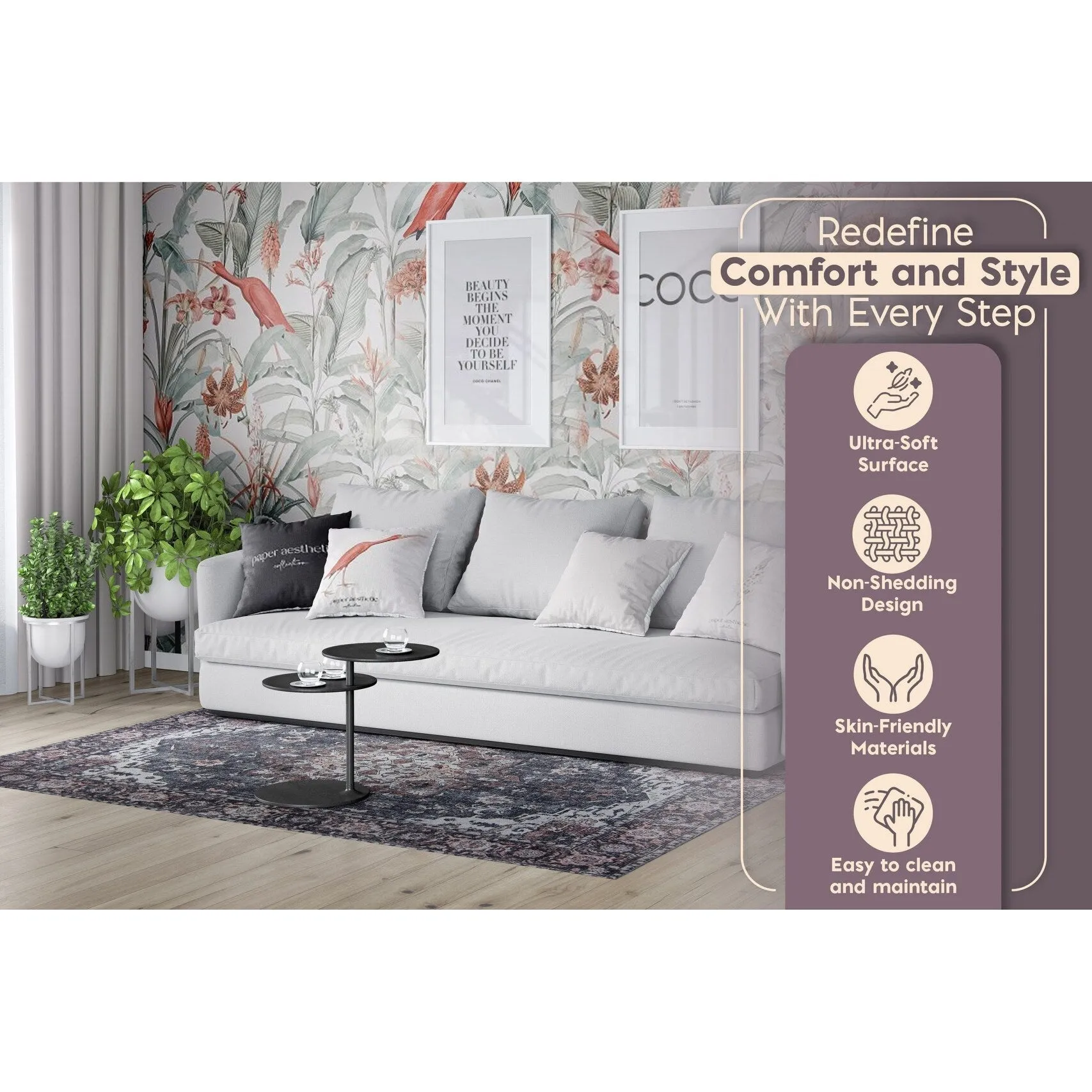 L'Baiet Scarlett Grey Distressed Machine Washable Rug