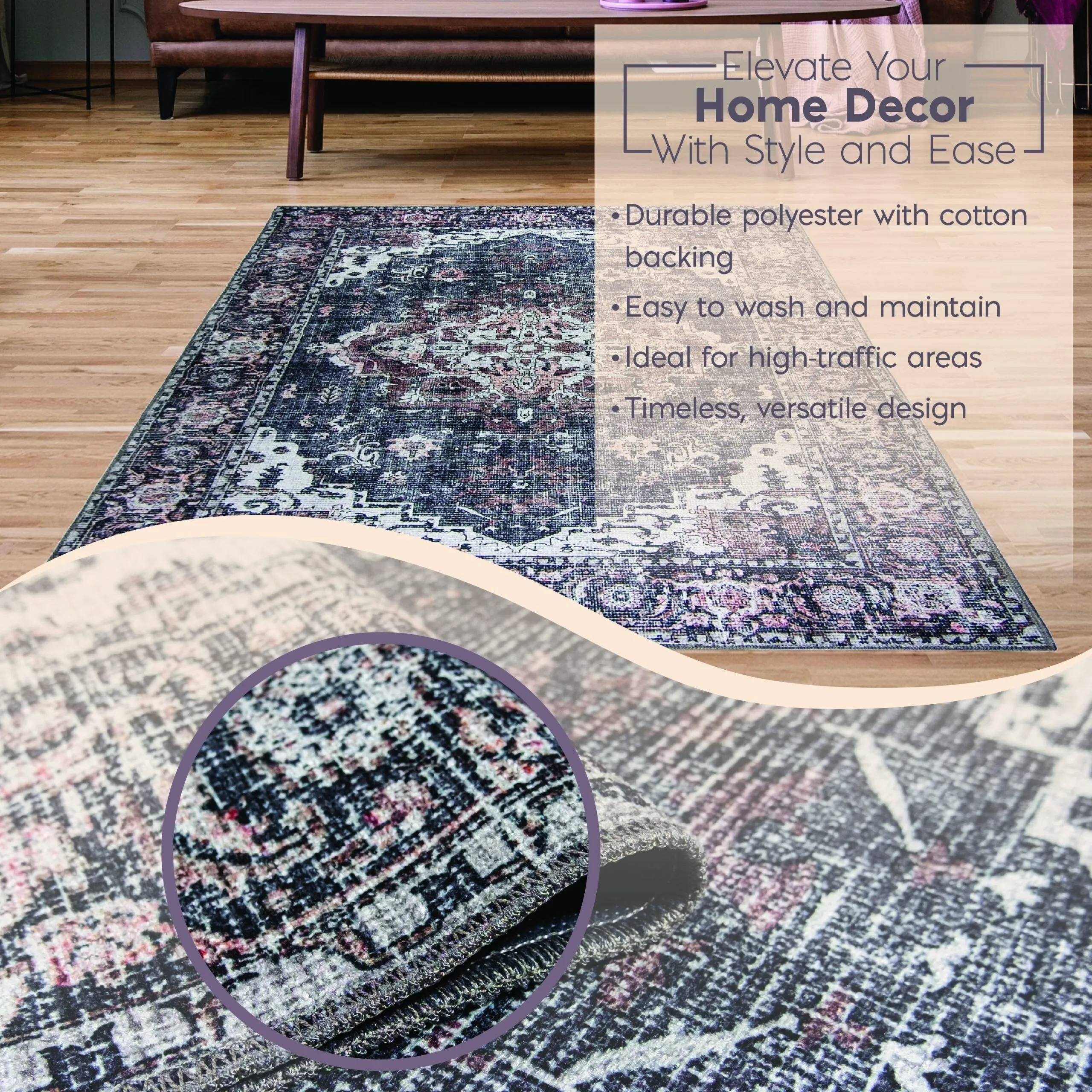 L'Baiet Scarlett Grey Distressed Machine Washable Rug